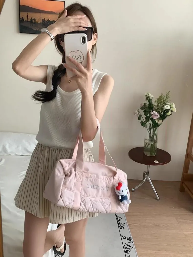 Pink Down-filled Fabric Tote Bag