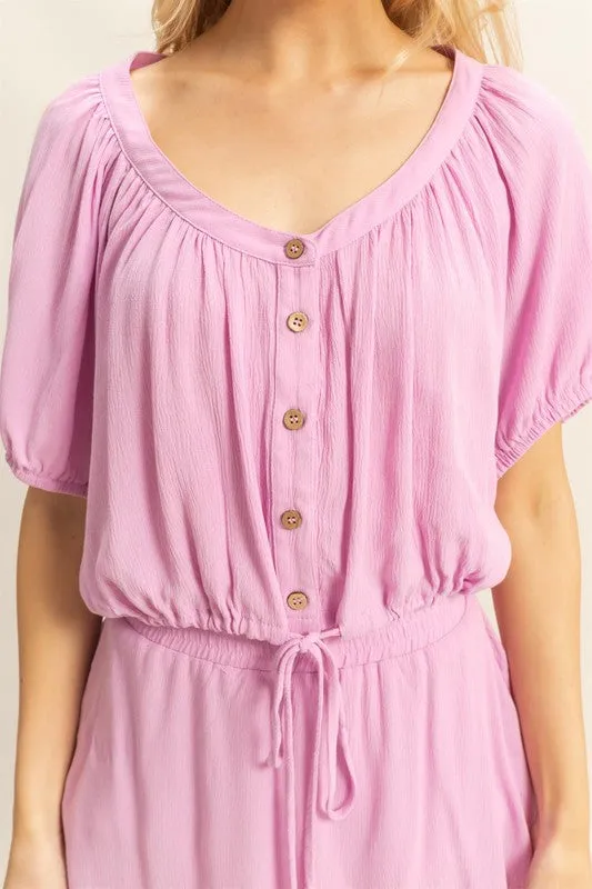 Pink Drawstring Hem Short Sleeve Top and Skort Set