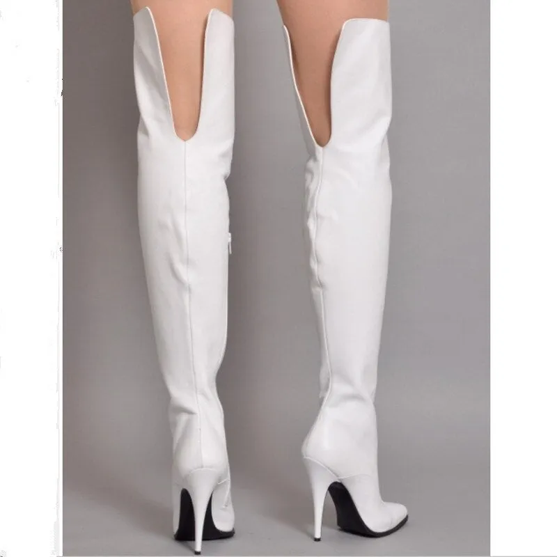 Pointed Toe Leather Boots Women Side Zipper High Heels Shoes