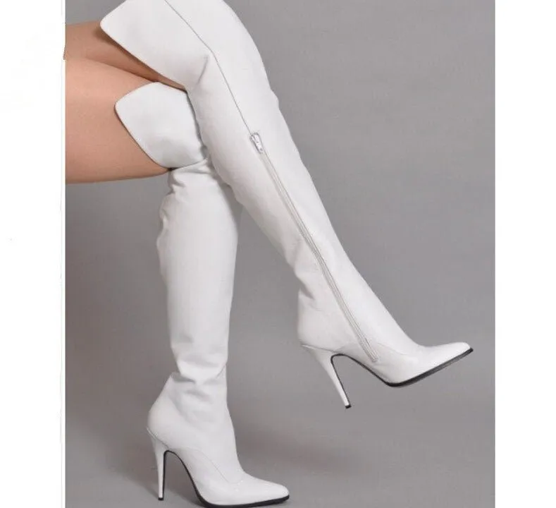 Pointed Toe Leather Boots Women Side Zipper High Heels Shoes