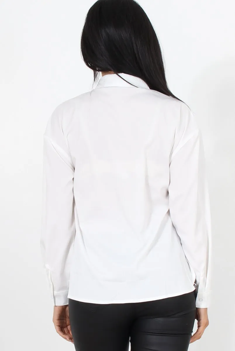 Poppie White Long Sleeve Cropped Shirt