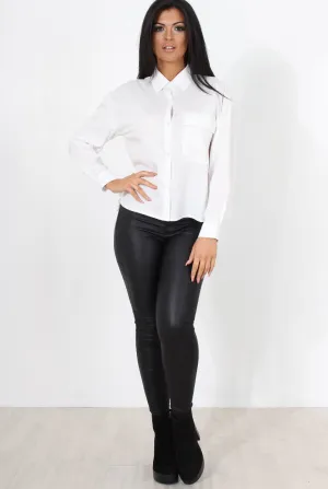 Poppie White Long Sleeve Cropped Shirt