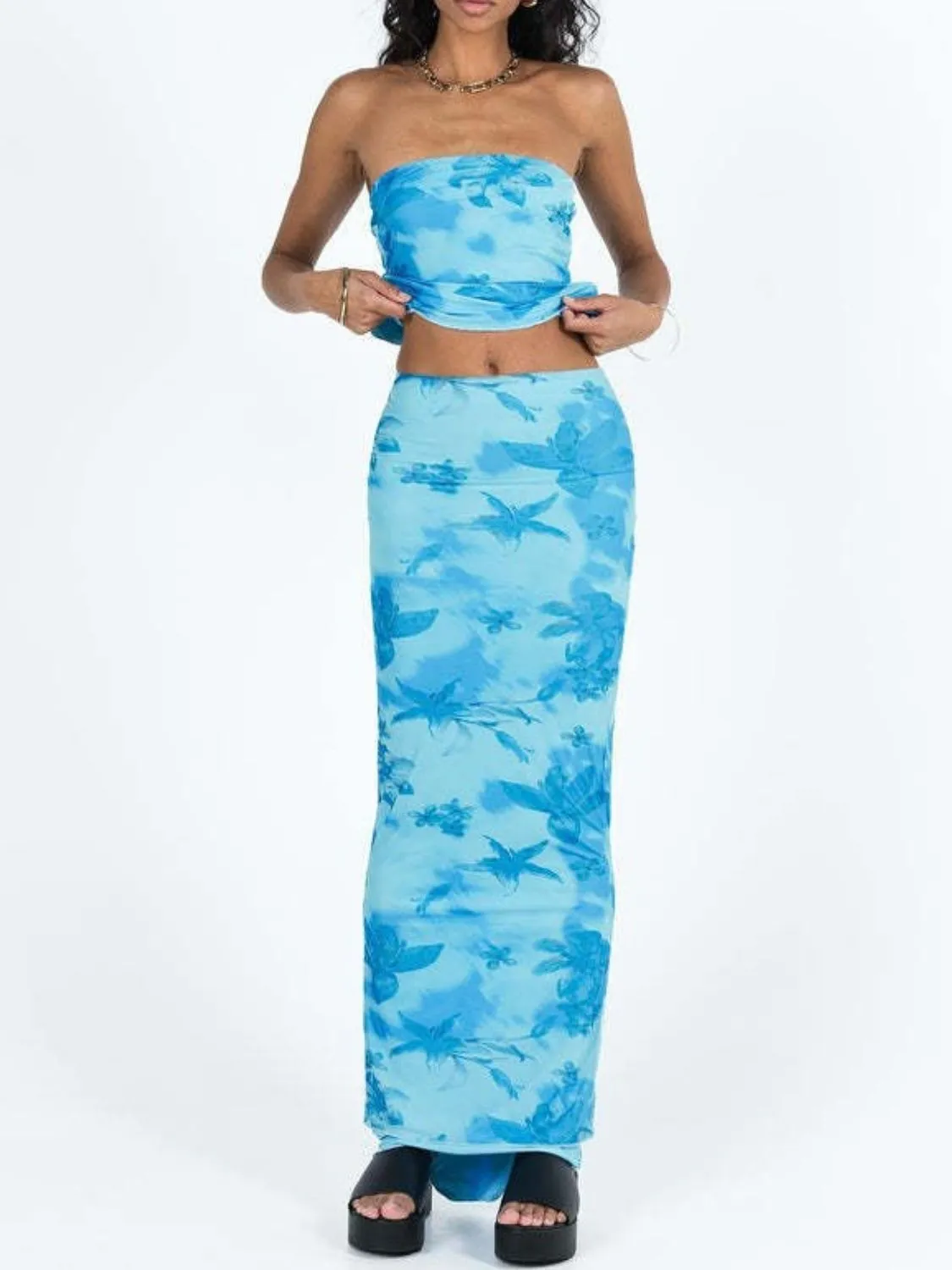 Printed Tube Top Maxi Skirt Set - Stylish and Comfortable Outfit