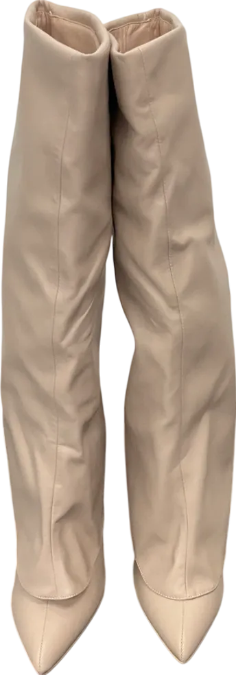 Public Desire Nude All Yours Pointed Toe Stiletto Fold Over Knee High Boots UK 3 EU 36 👠