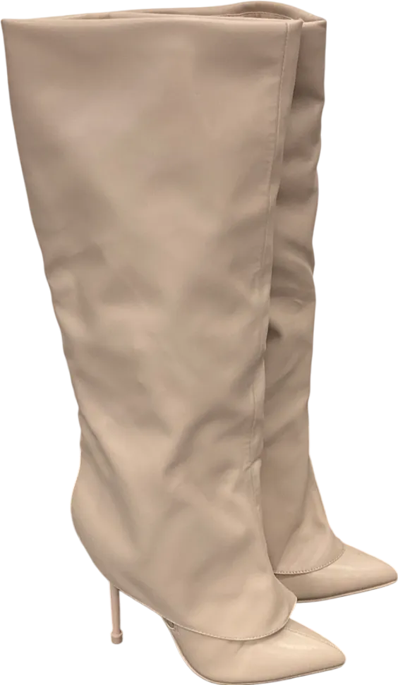 Public Desire Nude All Yours Pointed Toe Stiletto Fold Over Knee High Boots UK 3 EU 36 👠