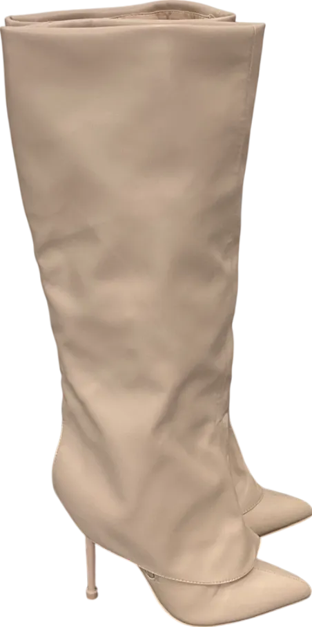 Public Desire Nude All Yours Pointed Toe Stiletto Fold Over Knee High Boots UK 3 EU 36 👠
