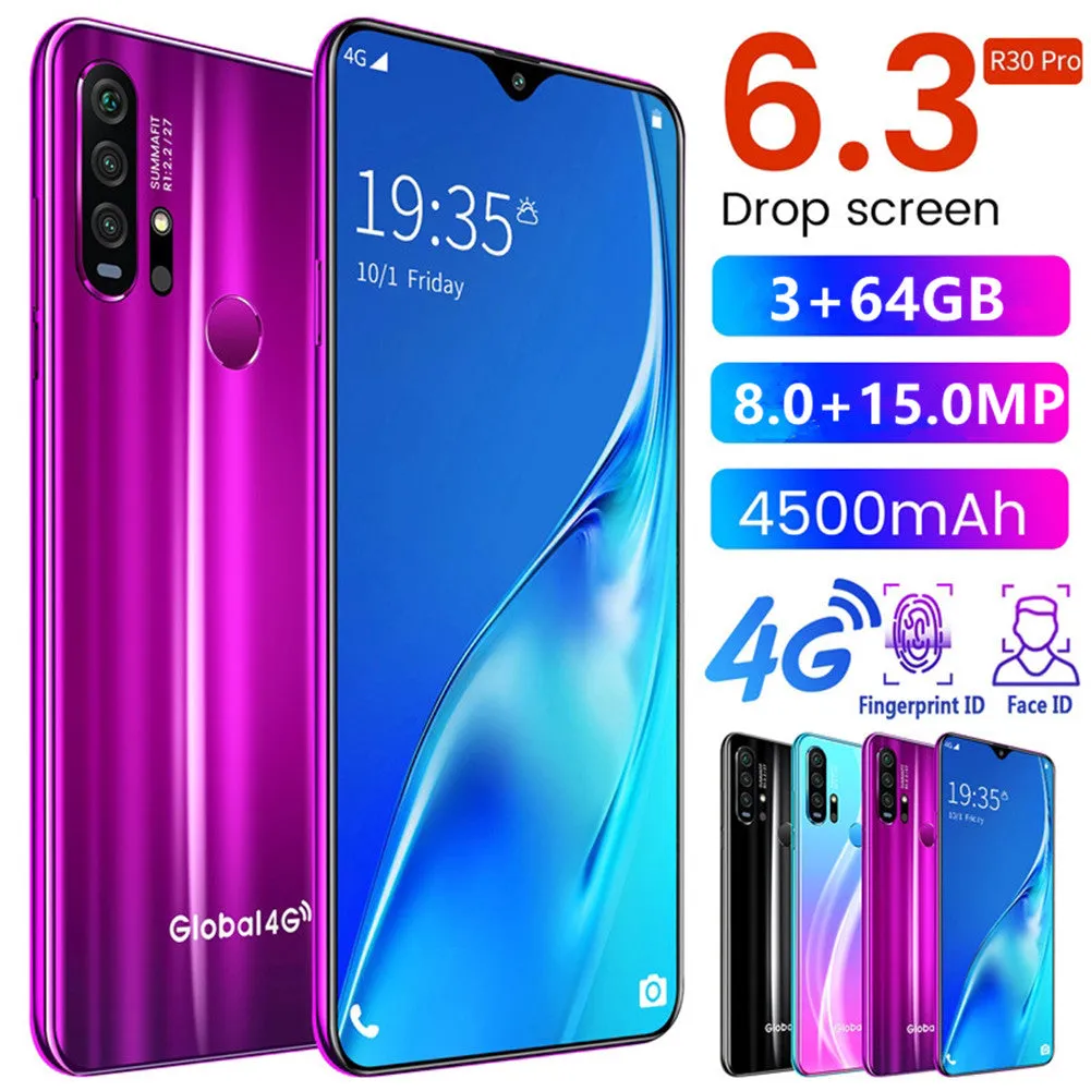 R30 pro Smart Phone 4G Network 3G   64g High Configuration Face Recognition Fingerprint Recognition Phone blue_Australian regulations