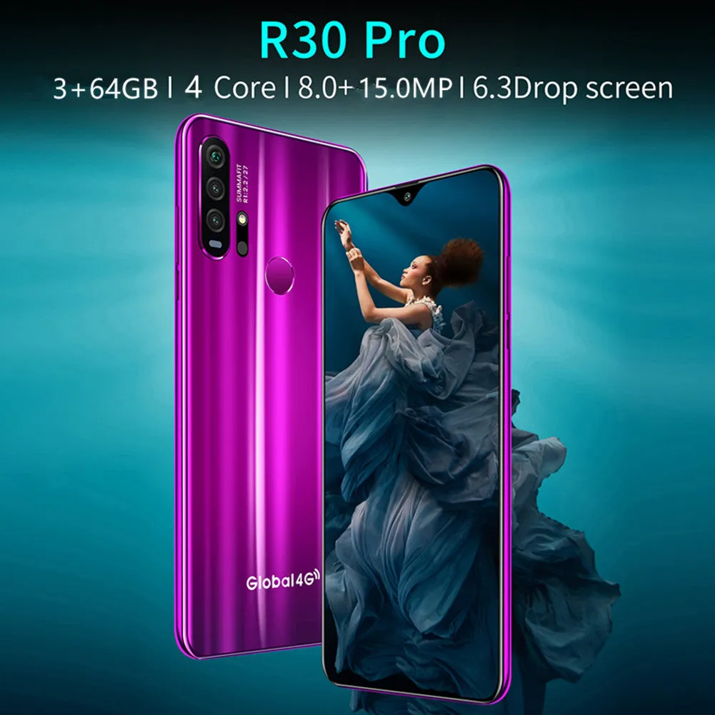 R30 pro Smart Phone 4G Network 3G   64g High Configuration Face Recognition Fingerprint Recognition Phone blue_Australian regulations