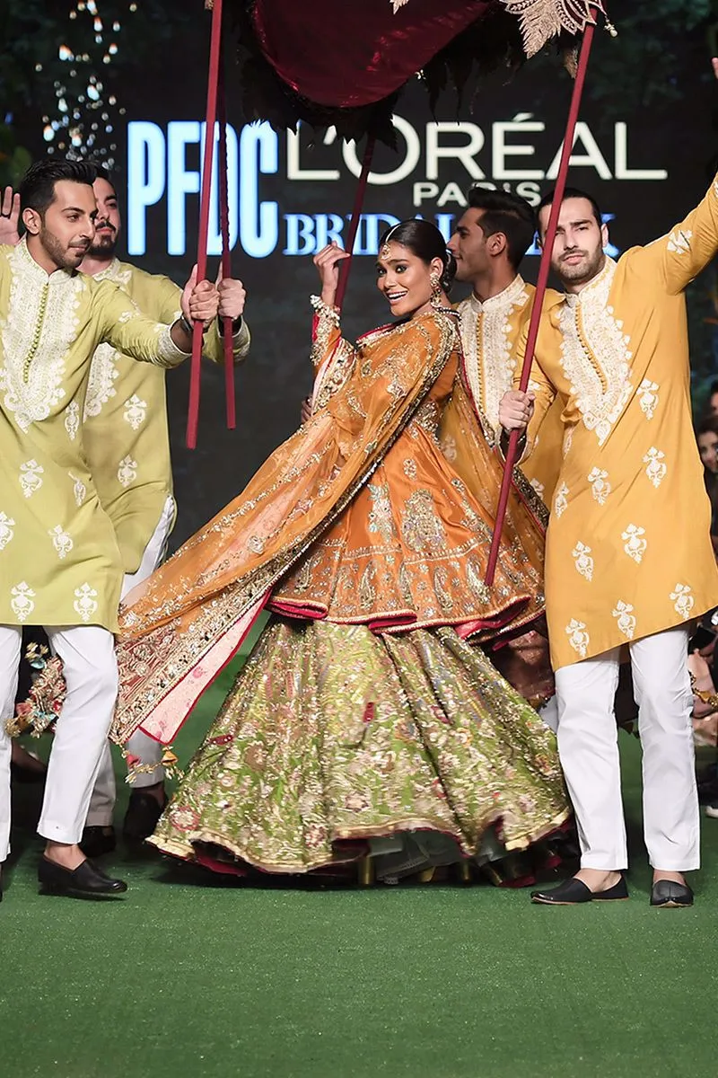 Raw Silk Orange Lehenga Peplum Pakistani Mehndi Dresses