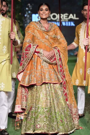 Raw Silk Orange Lehenga Peplum Pakistani Mehndi Dresses