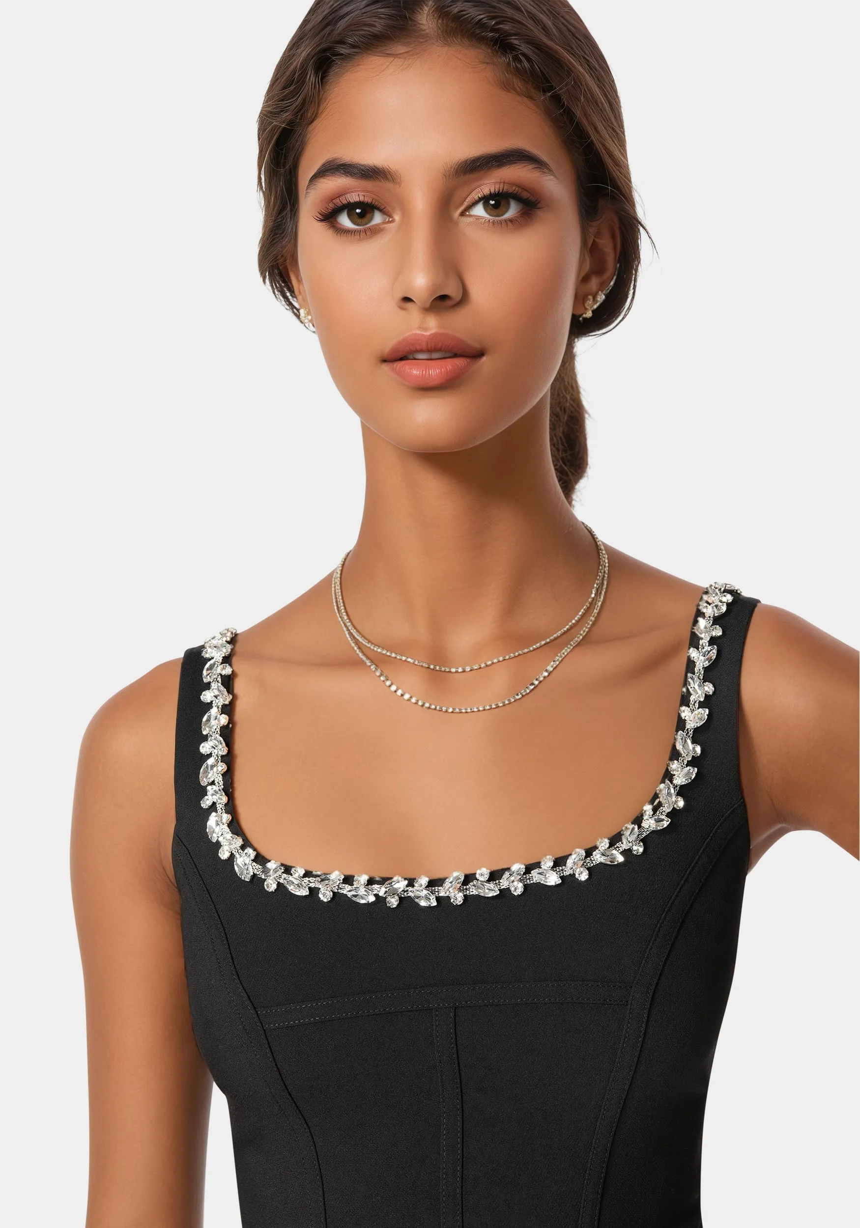 Rhinestone Detail Woven Twill Corset