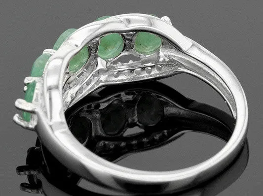 Rhodium over Sterling Silver 5 Stone EMERALD and White Zircon Ring
