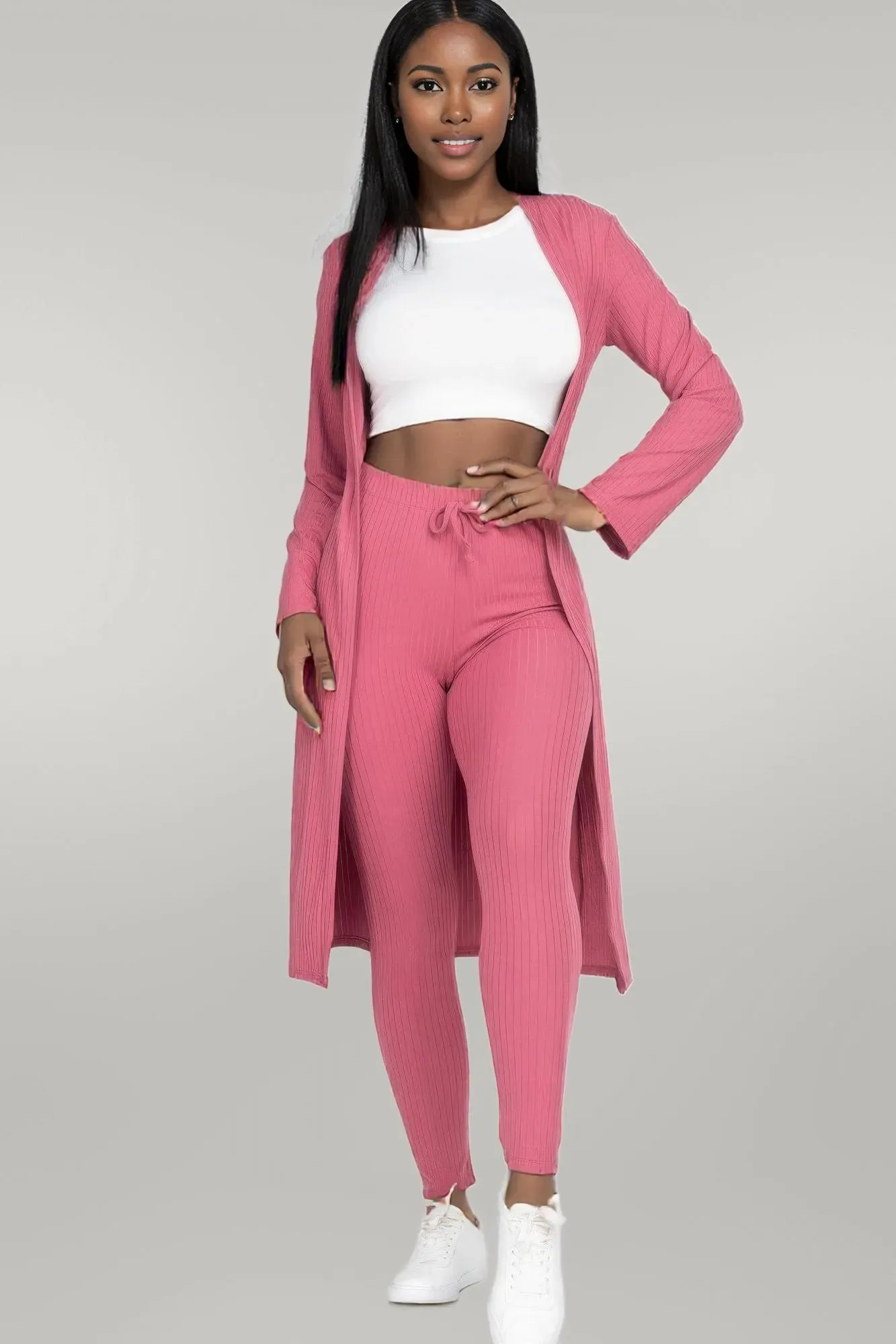 Ribbed Long Cardigan & Leggings Set