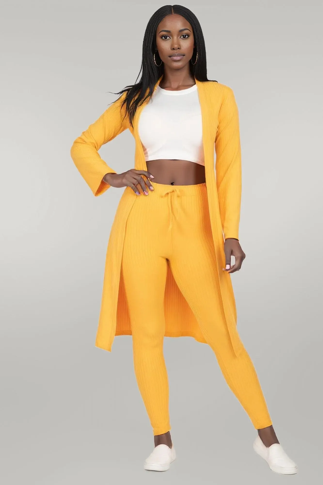 Ribbed Long Cardigan & Leggings Set