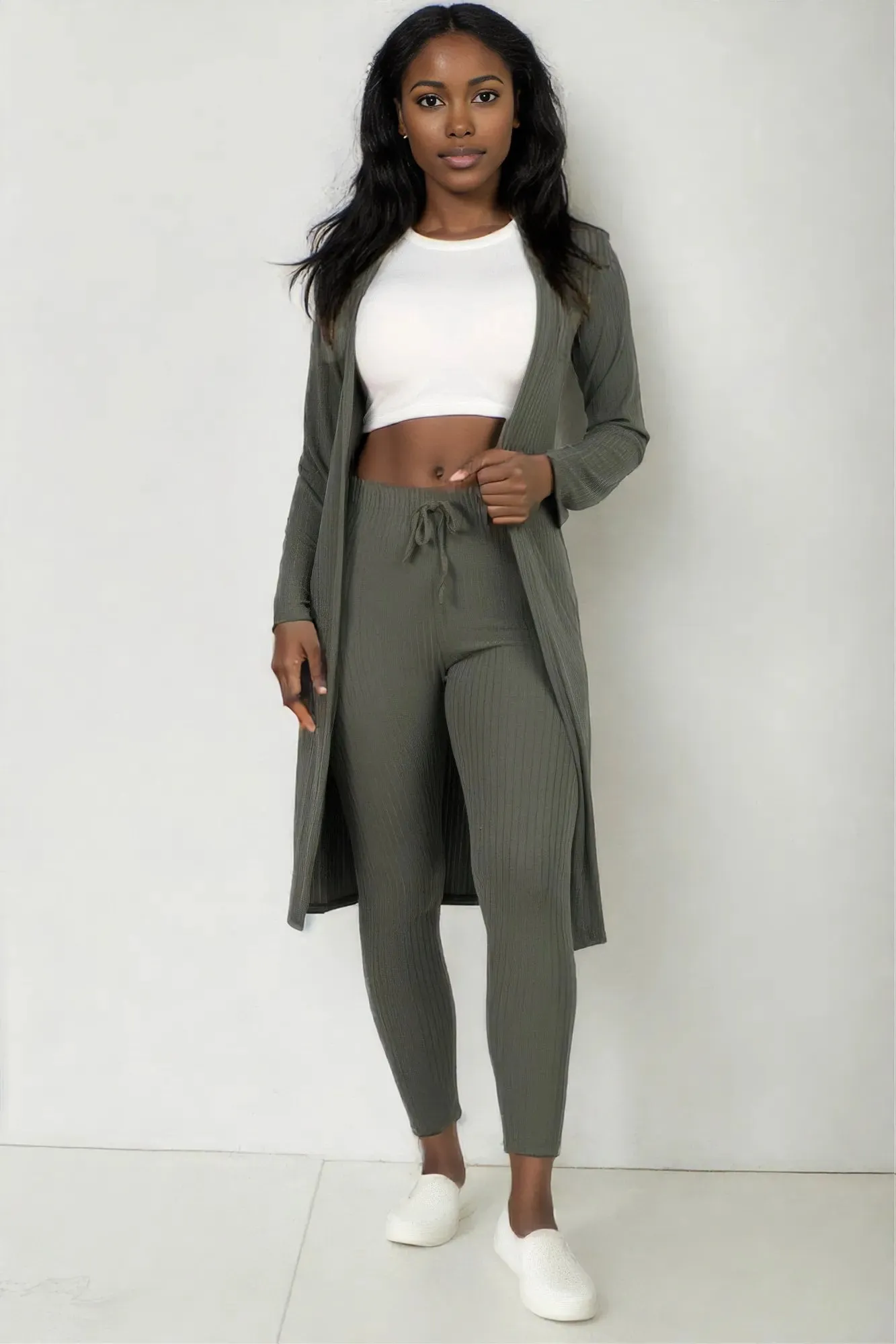 Ribbed Long Cardigan & Leggings Set