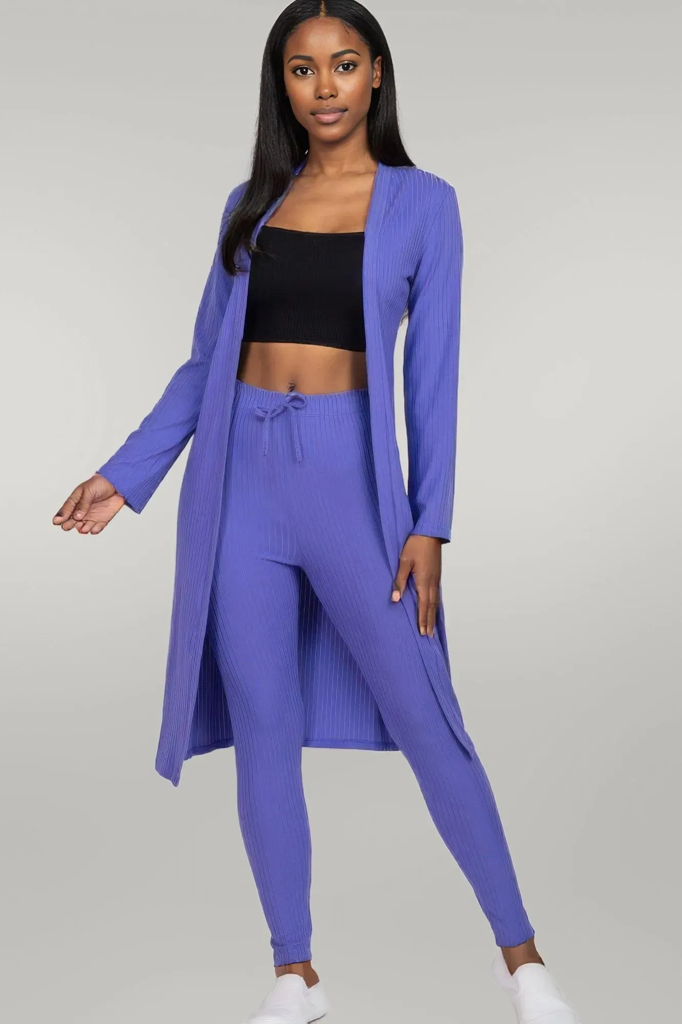 Ribbed Long Cardigan & Leggings Set