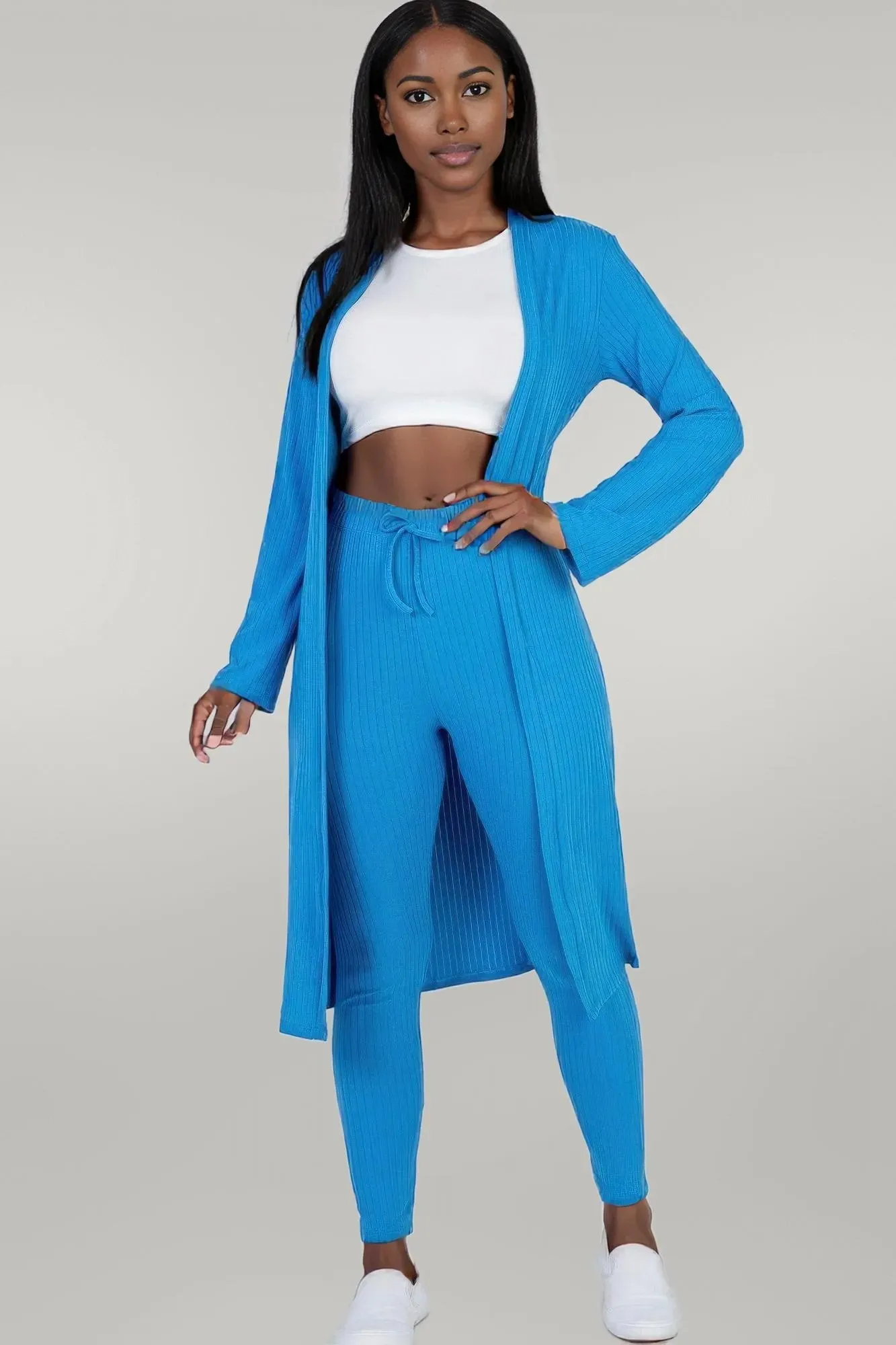 Ribbed Long Cardigan & Leggings Set