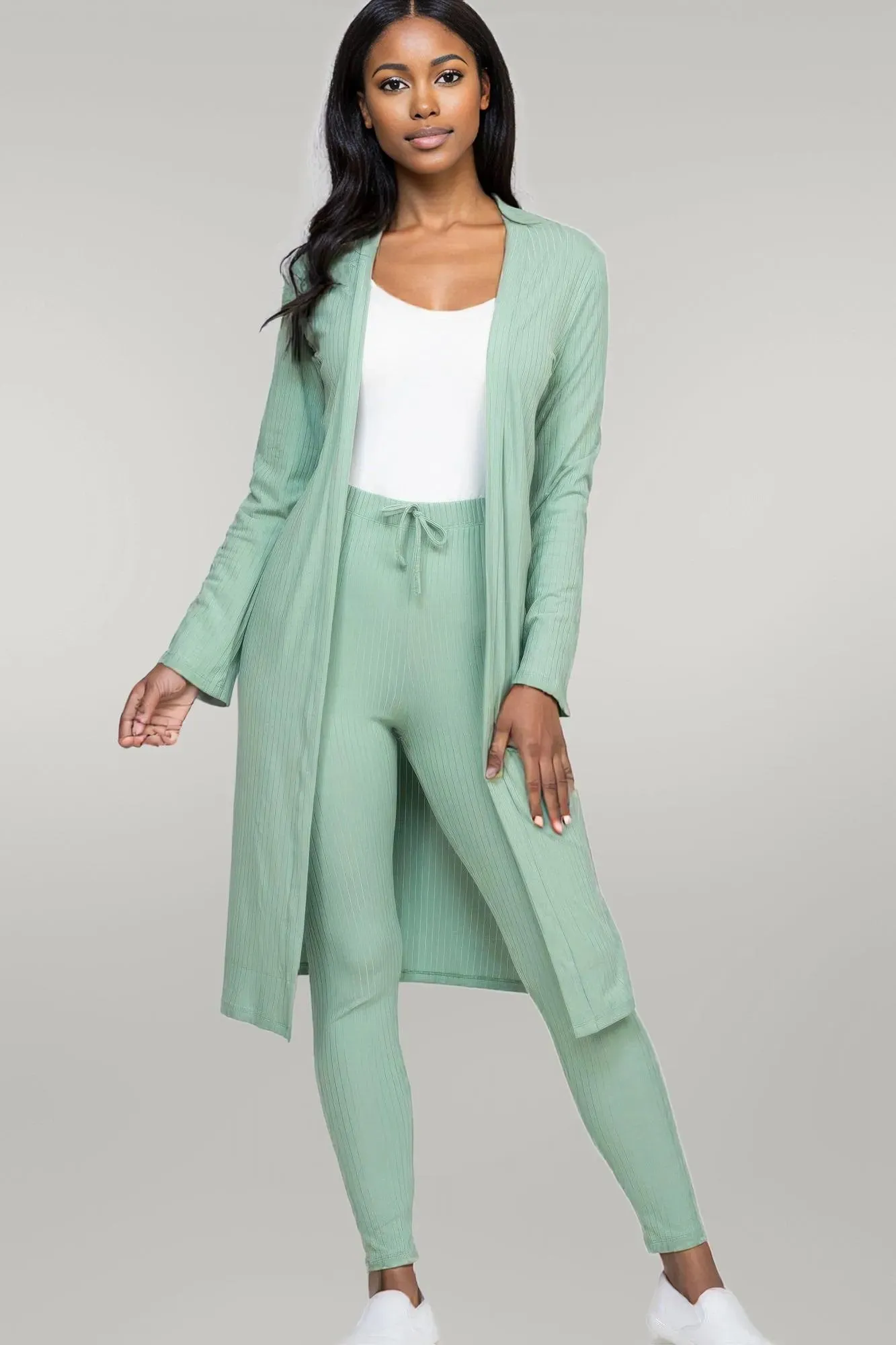 Ribbed Long Cardigan & Leggings Set