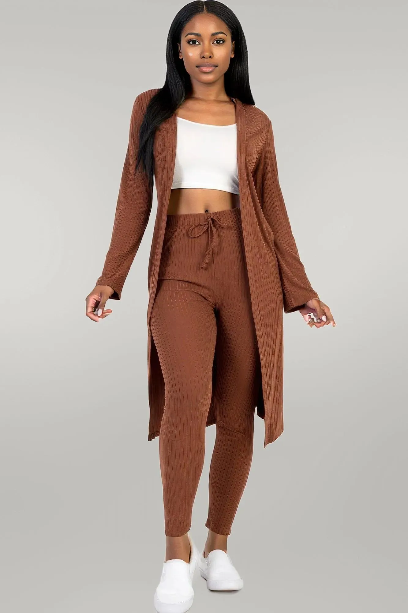 Ribbed Long Cardigan & Leggings Set
