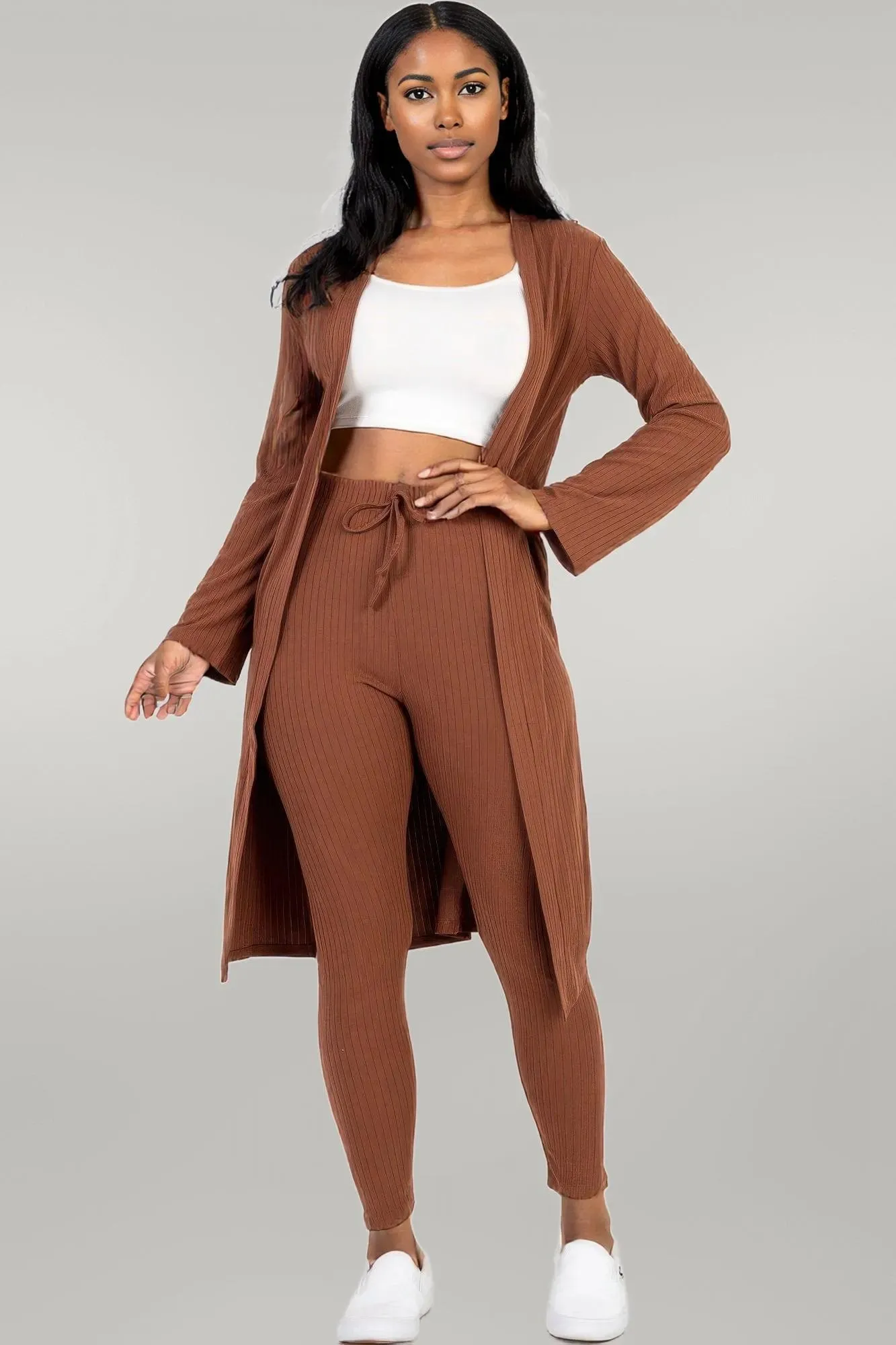 Ribbed Long Cardigan & Leggings Set