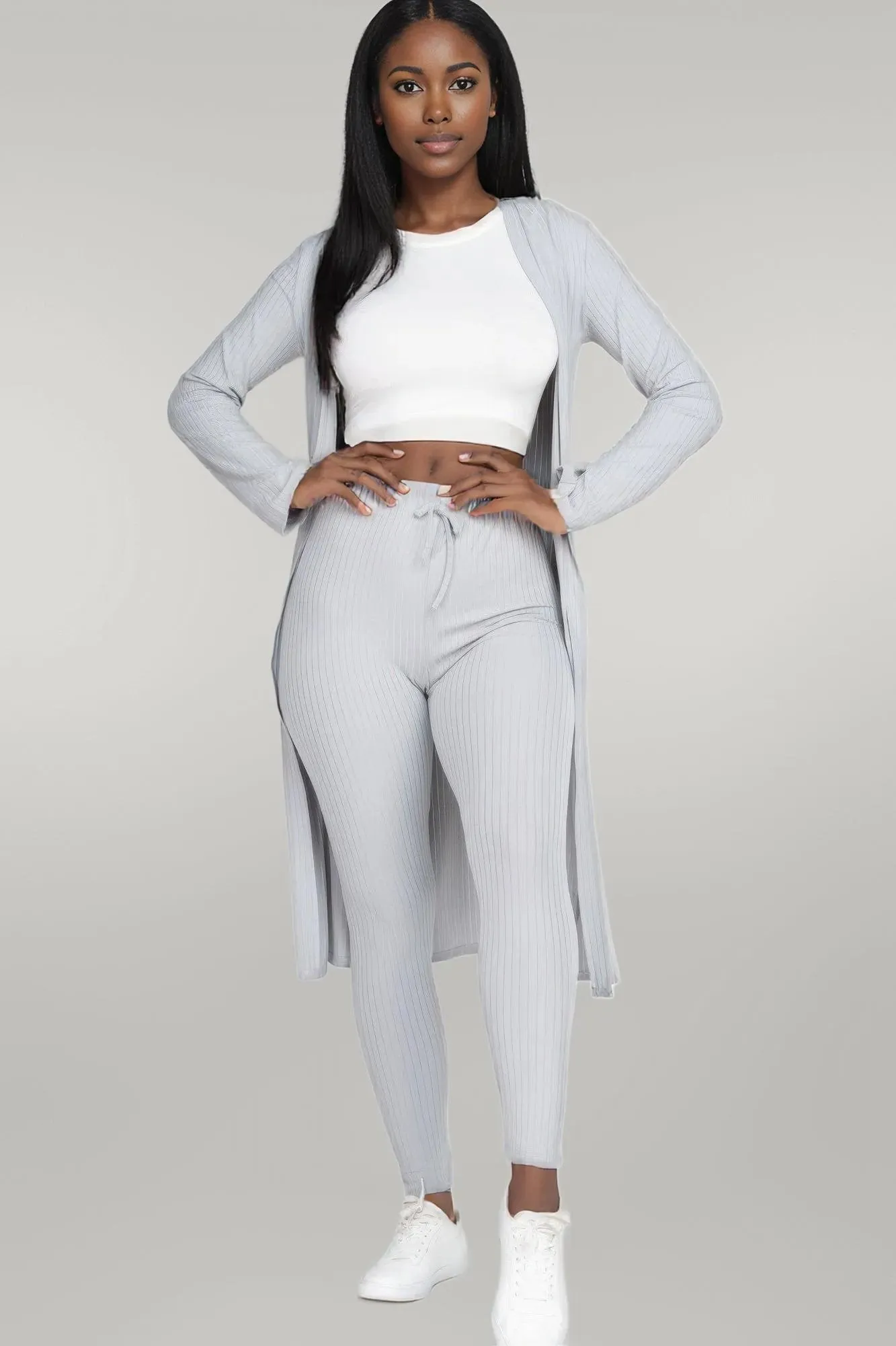 Ribbed Long Cardigan & Leggings Set