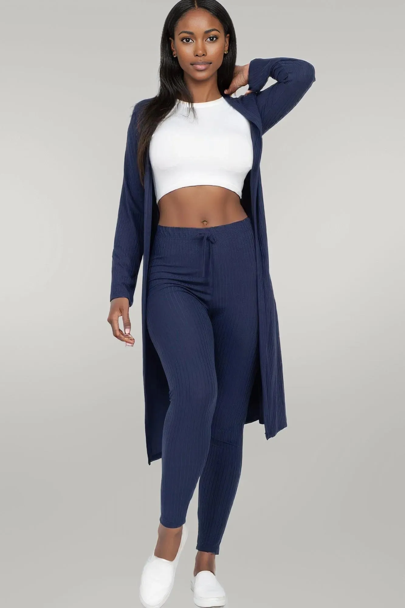 Ribbed Long Cardigan & Leggings Set