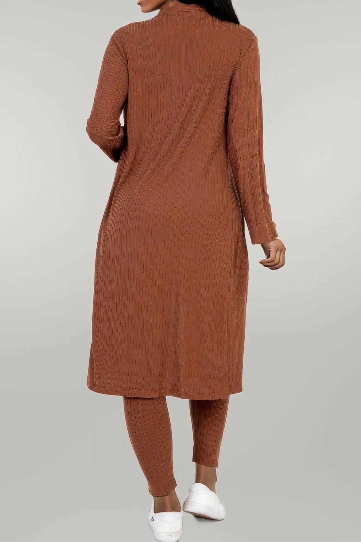 Ribbed Long Cardigan & Leggings Set