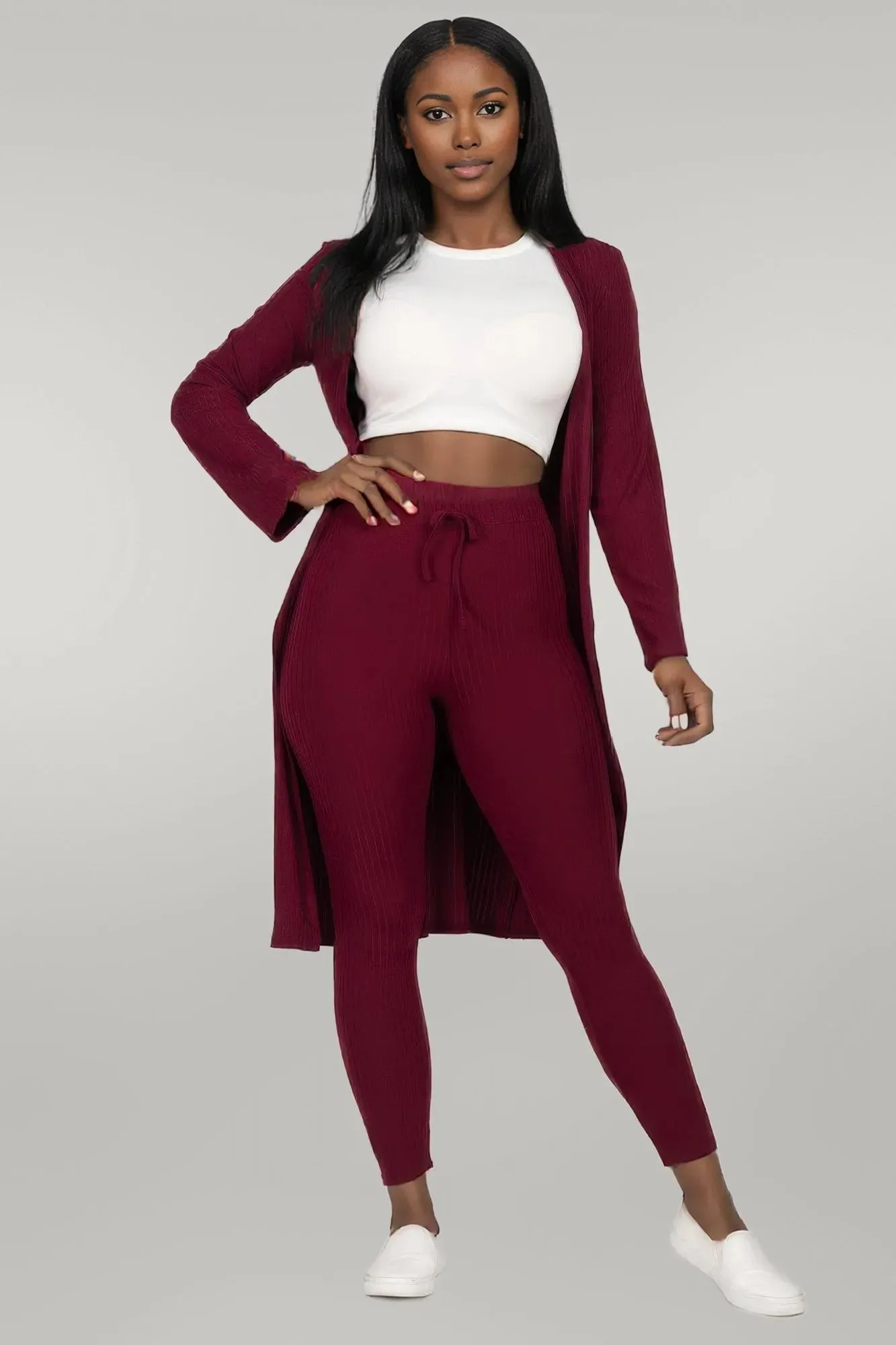Ribbed Long Cardigan & Leggings Set