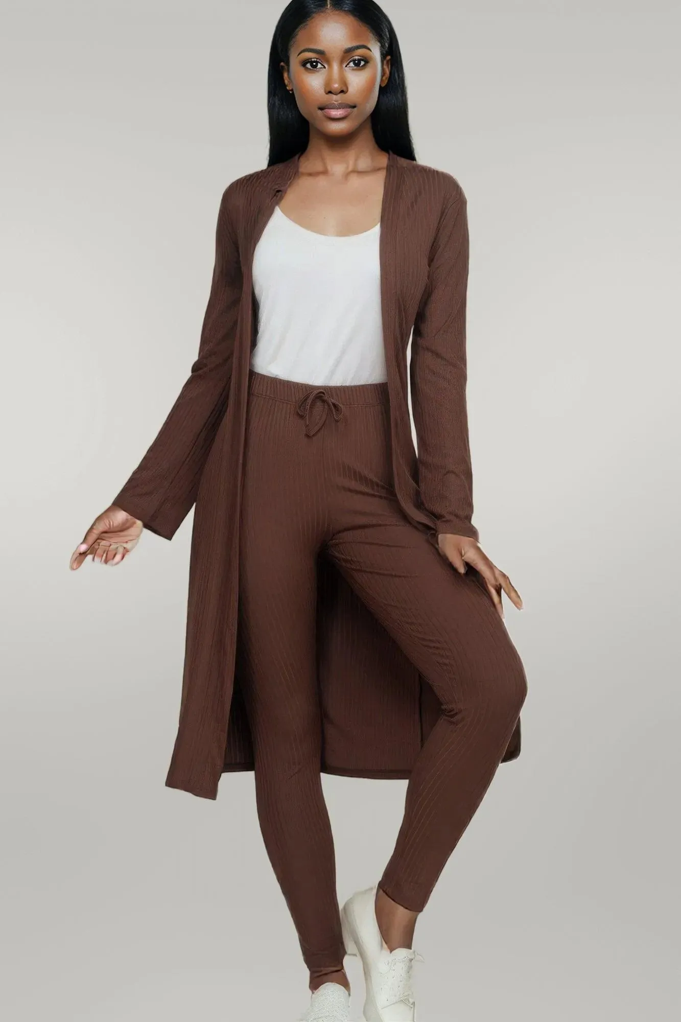 Ribbed Long Cardigan & Leggings Set