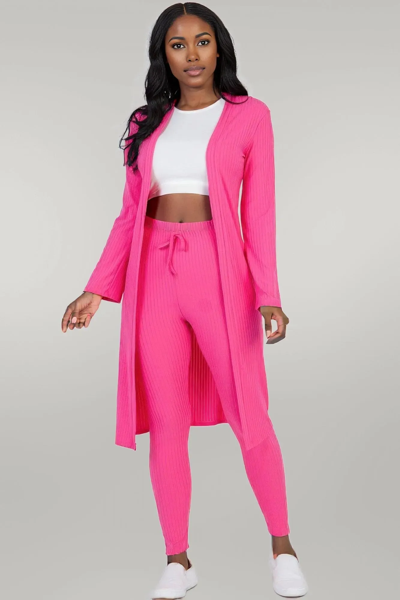Ribbed Long Cardigan & Leggings Set