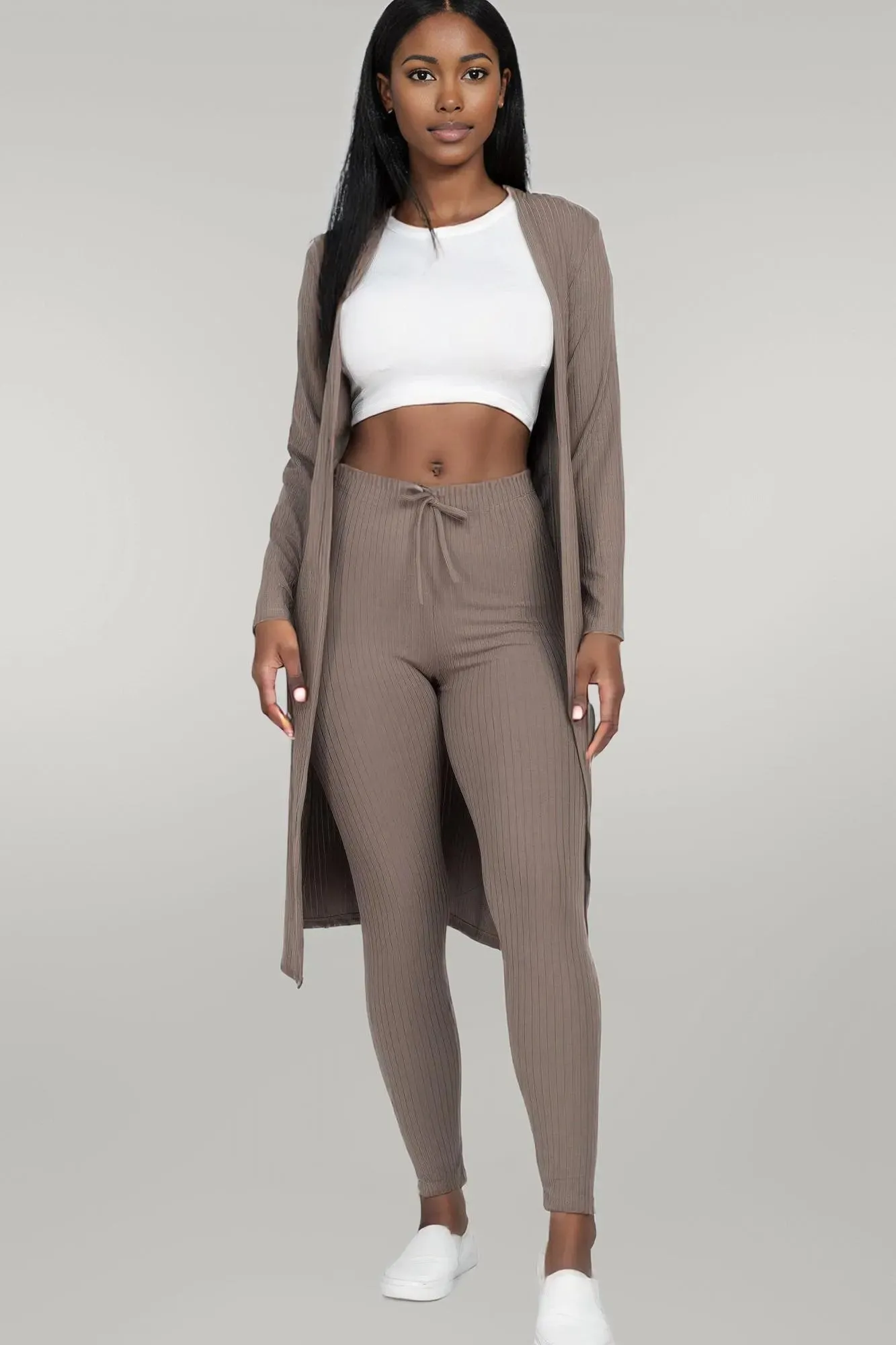 Ribbed Long Cardigan & Leggings Set