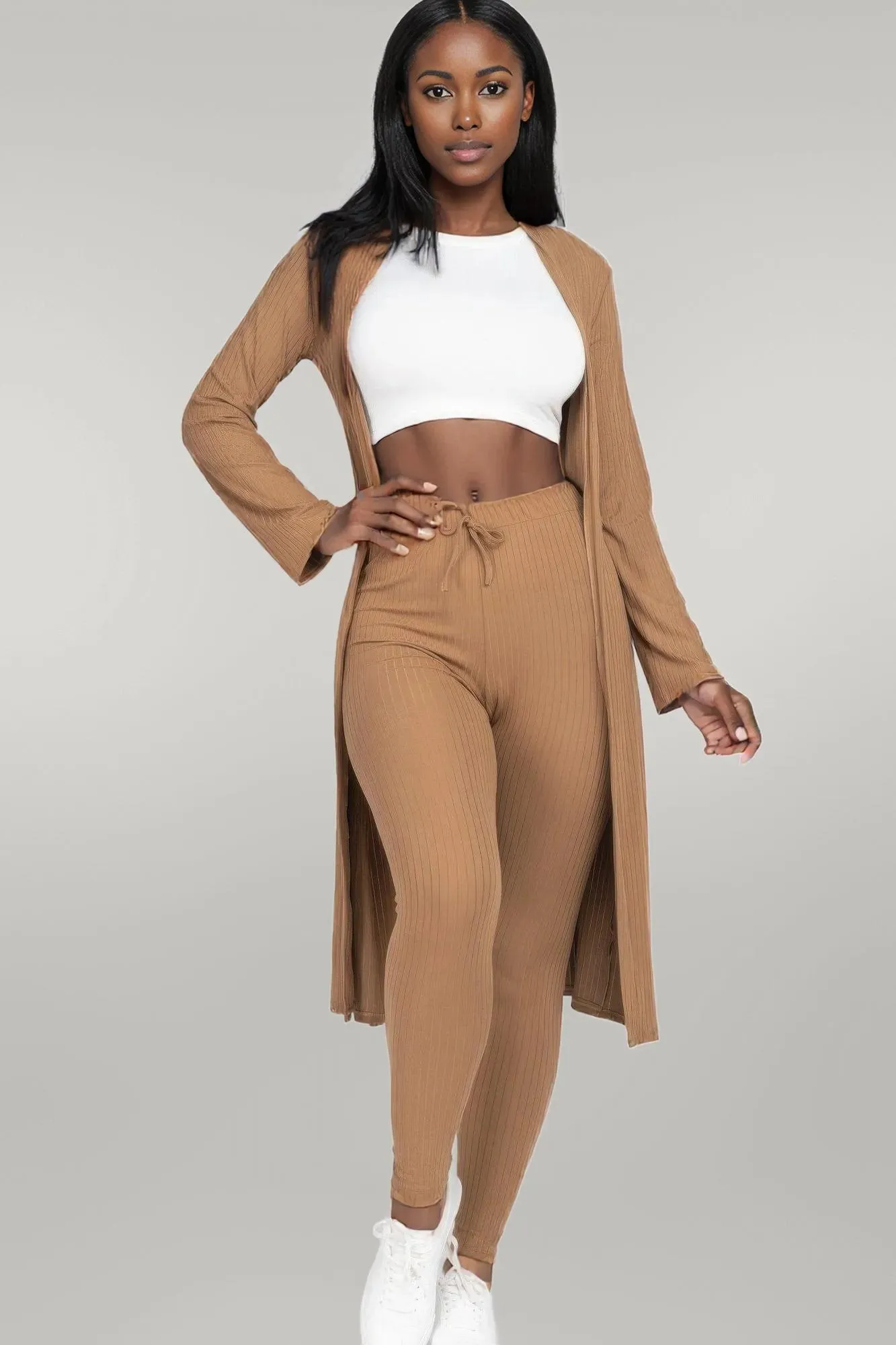 Ribbed Long Cardigan & Leggings Set