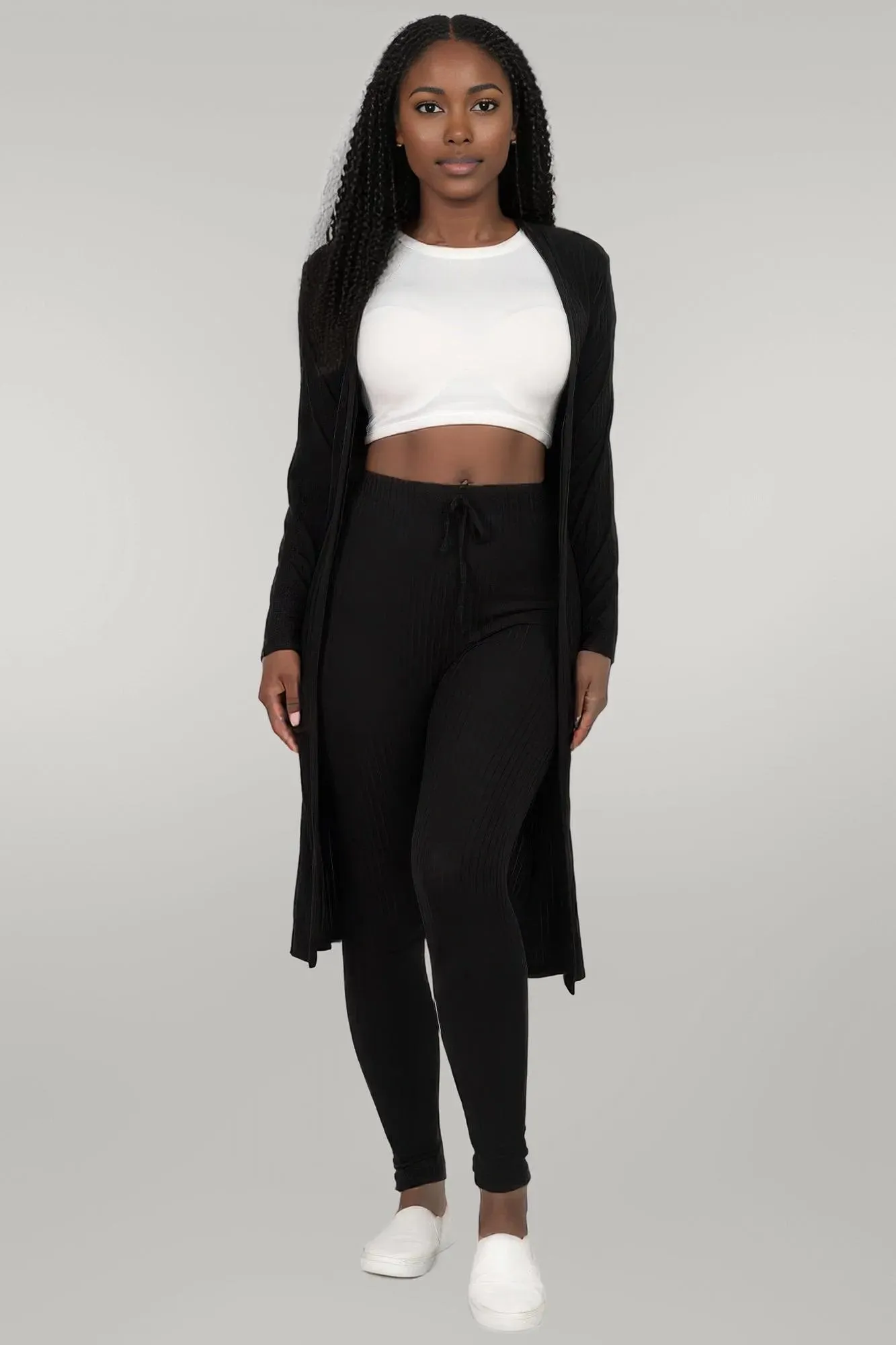 Ribbed Long Cardigan & Leggings Set