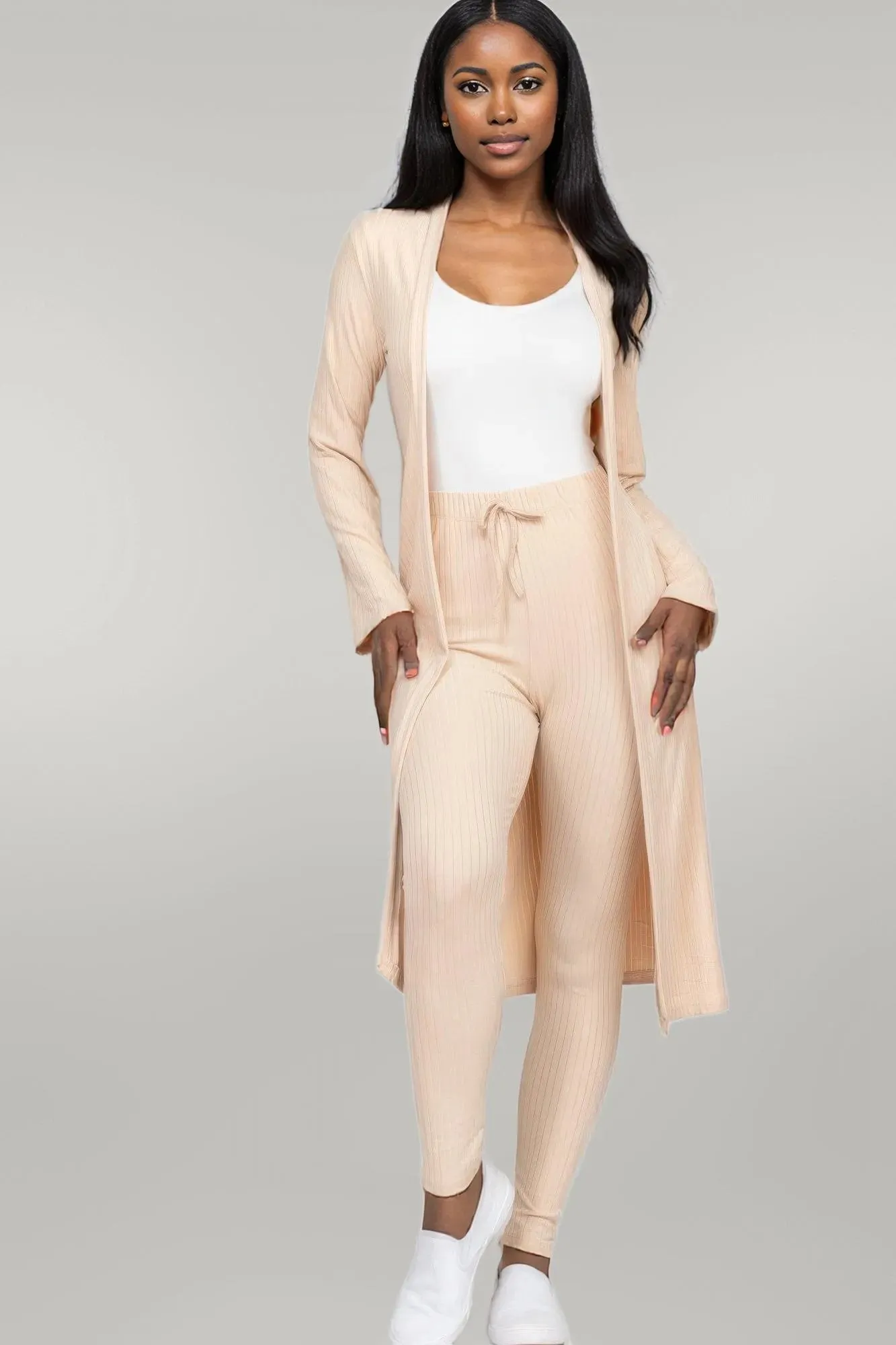Ribbed Long Cardigan & Leggings Set