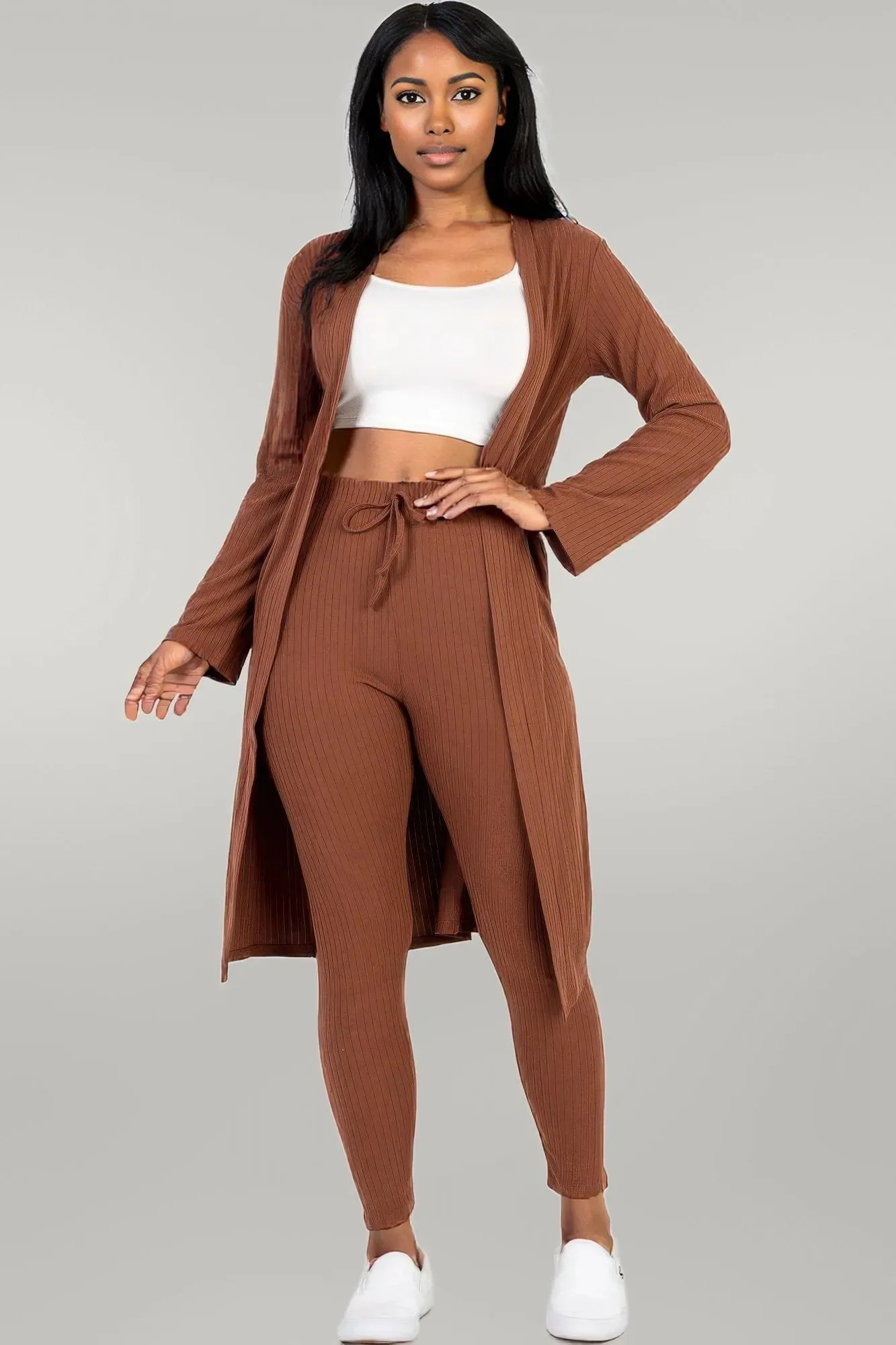 Ribbed Long Cardigan & Leggings Set