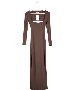 running errands Chocolate Brown Backless Maxi Dress UK 8