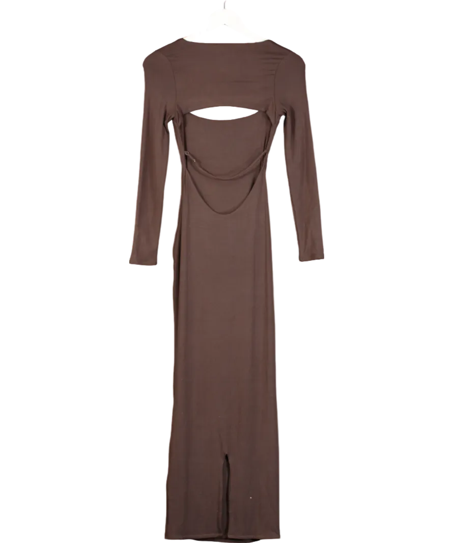 running errands Chocolate Brown Backless Maxi Dress UK 8