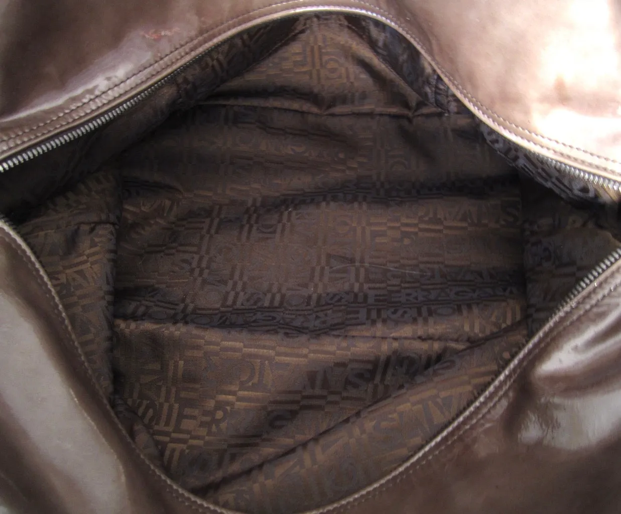 Salvatore Ferragamo Brown Patent Leather Tote Bag