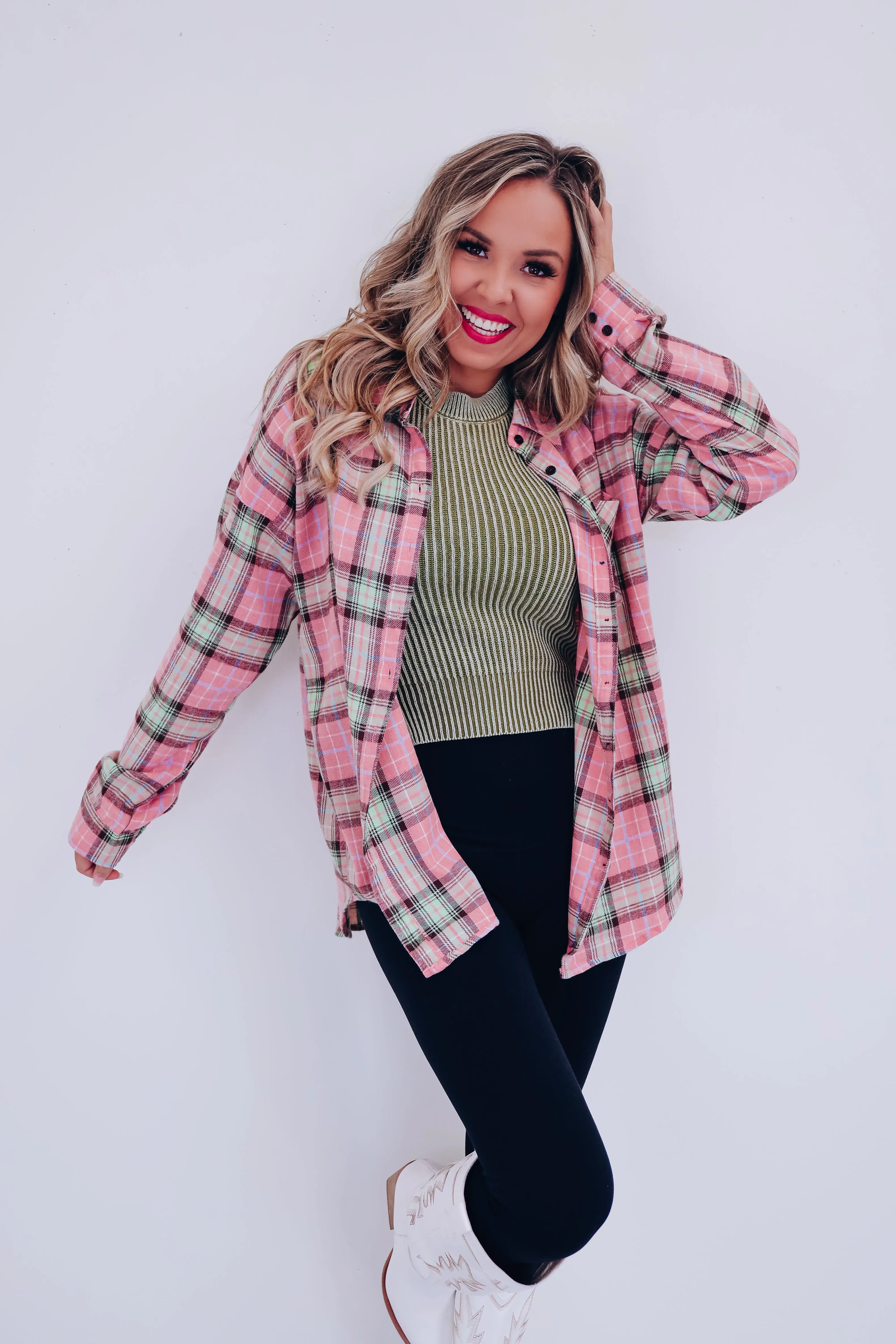 Sasha Plaid Button Down Shirt - Pink/Multi
