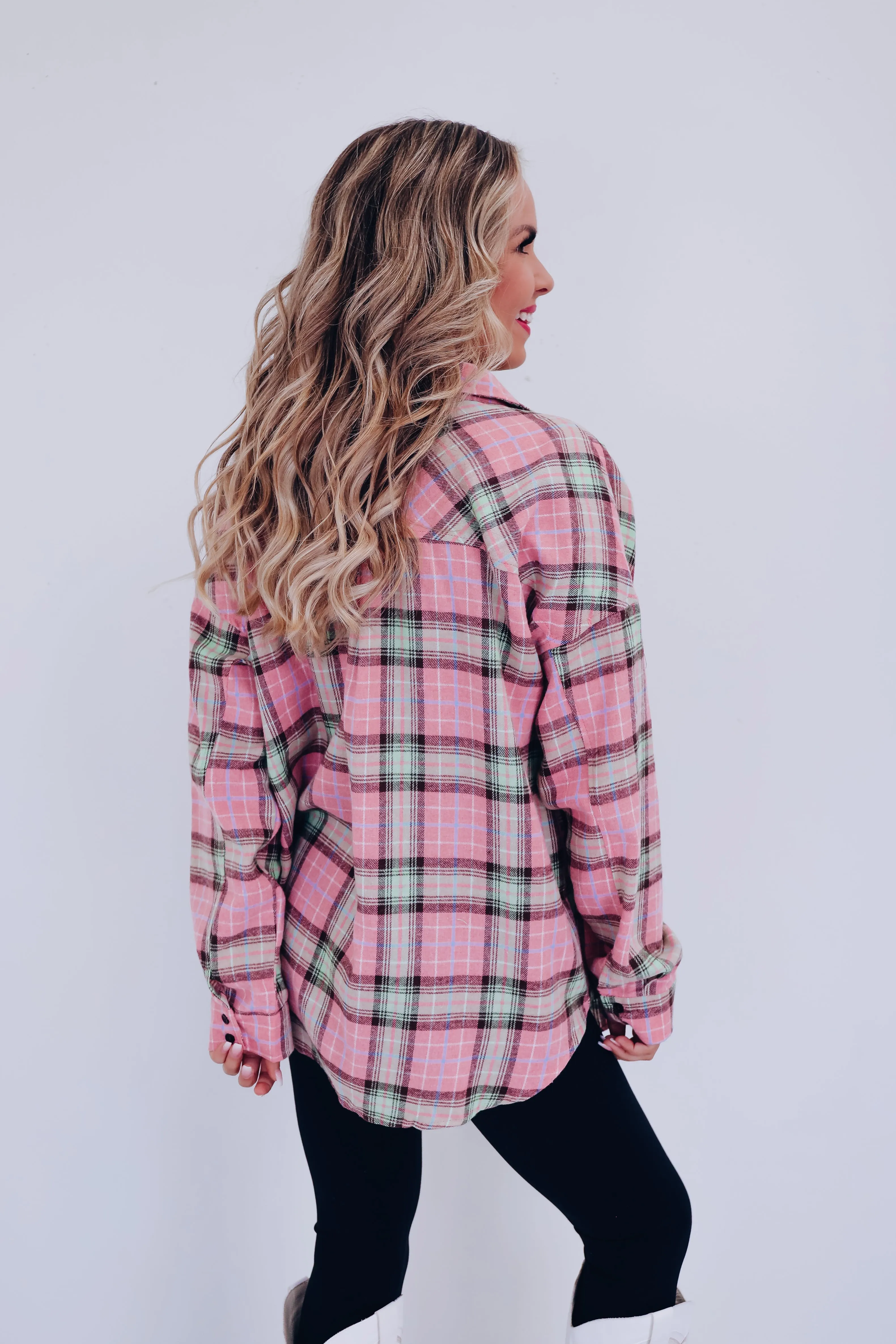 Sasha Plaid Button Down Shirt - Pink/Multi