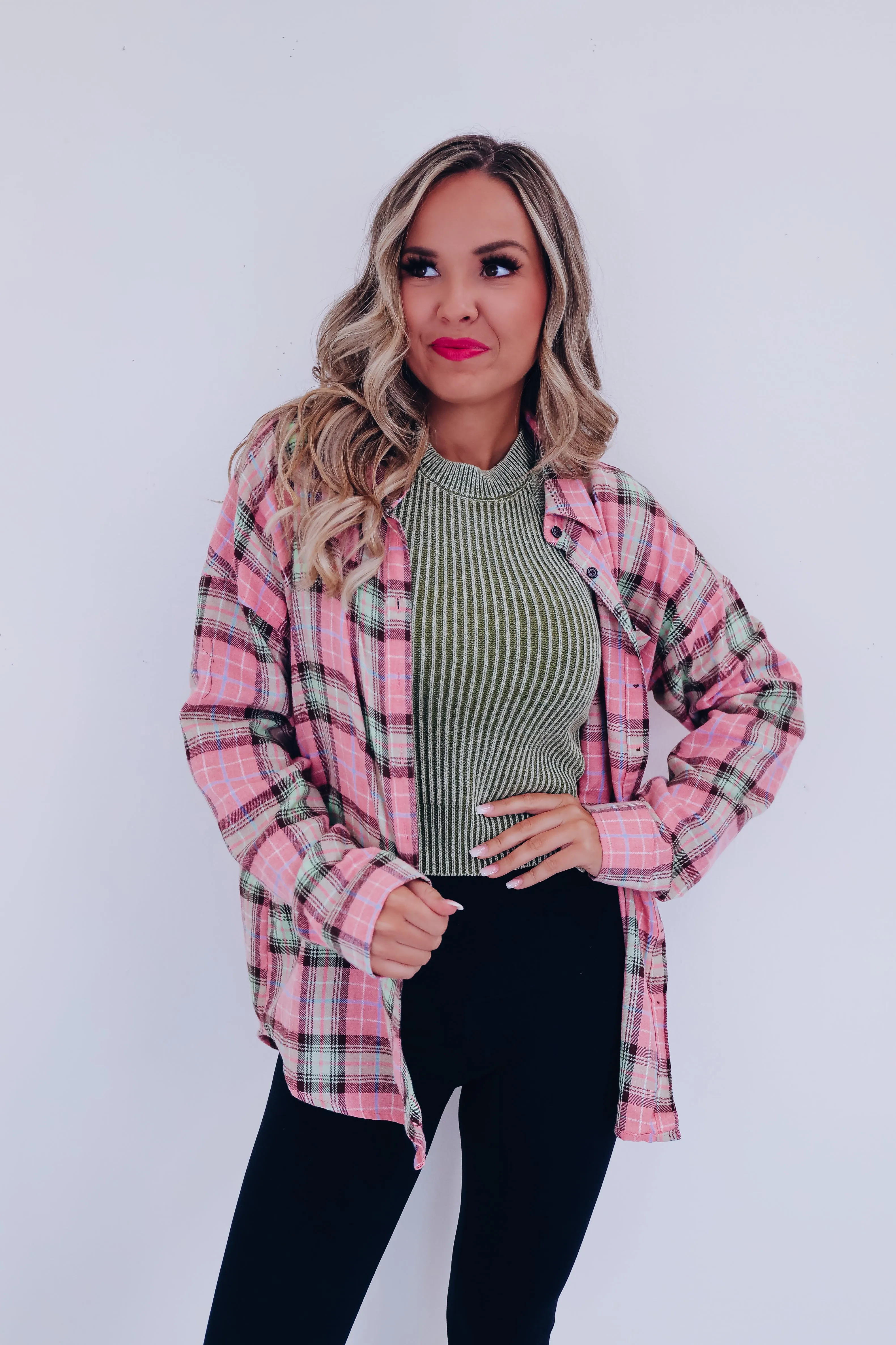 Sasha Plaid Button Down Shirt - Pink/Multi
