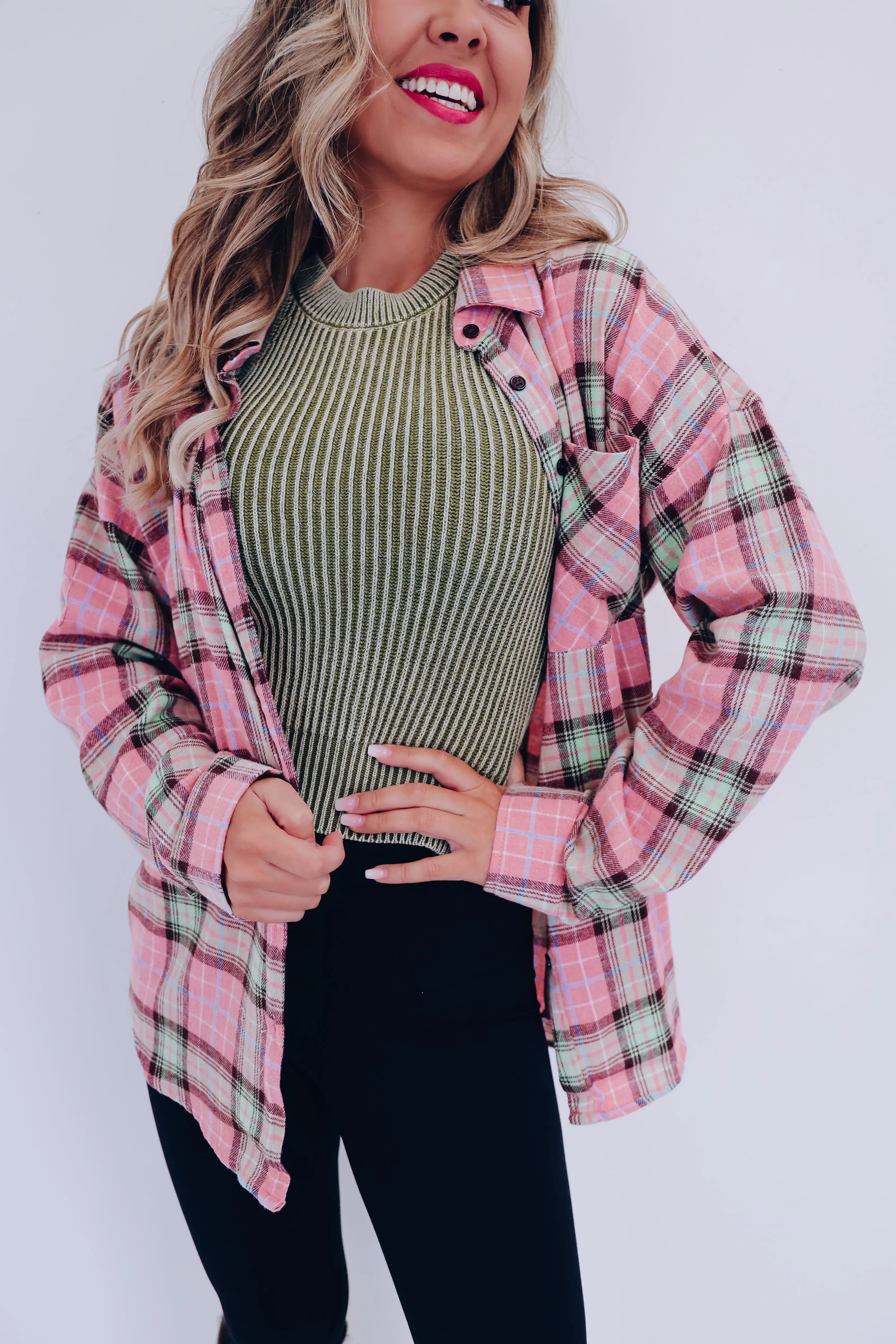 Sasha Plaid Button Down Shirt - Pink/Multi