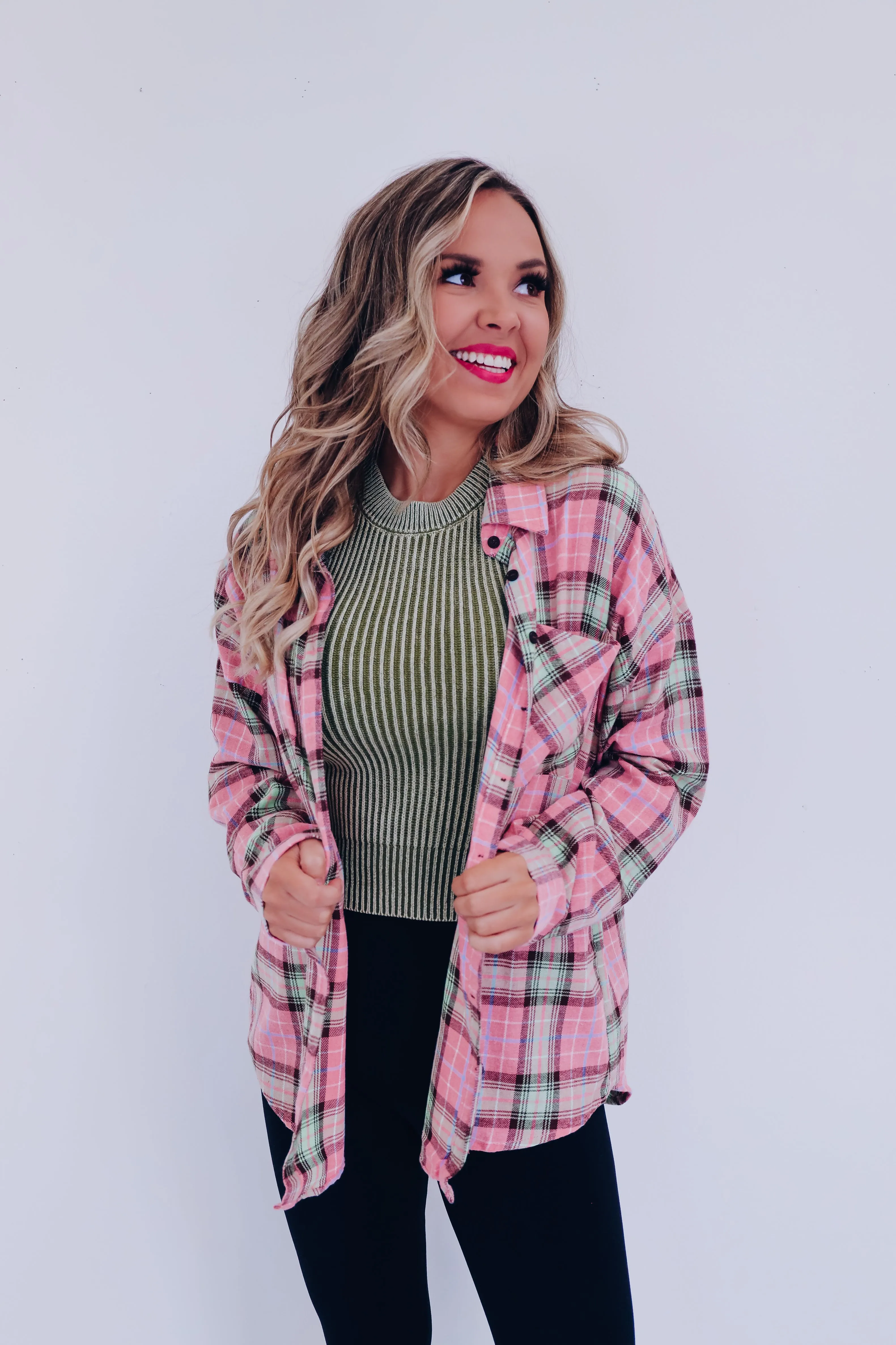 Sasha Plaid Button Down Shirt - Pink/Multi