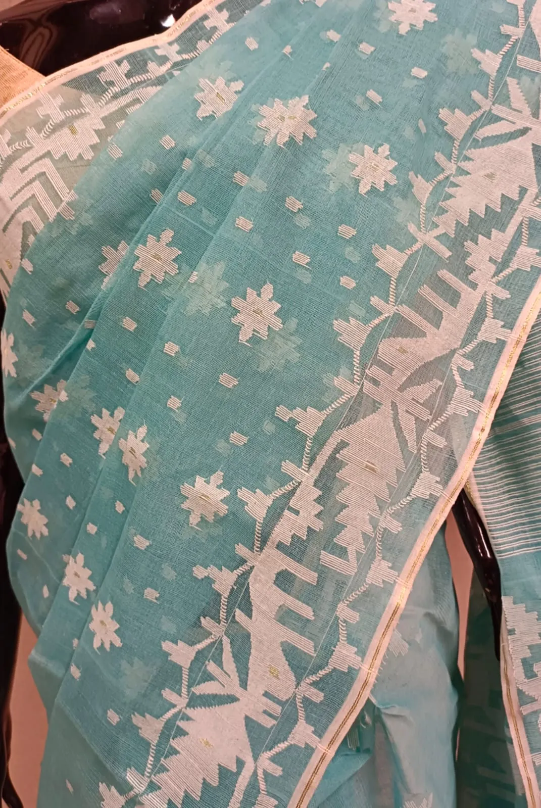 Sea blue Bangladesh Dhakai jamdani saree