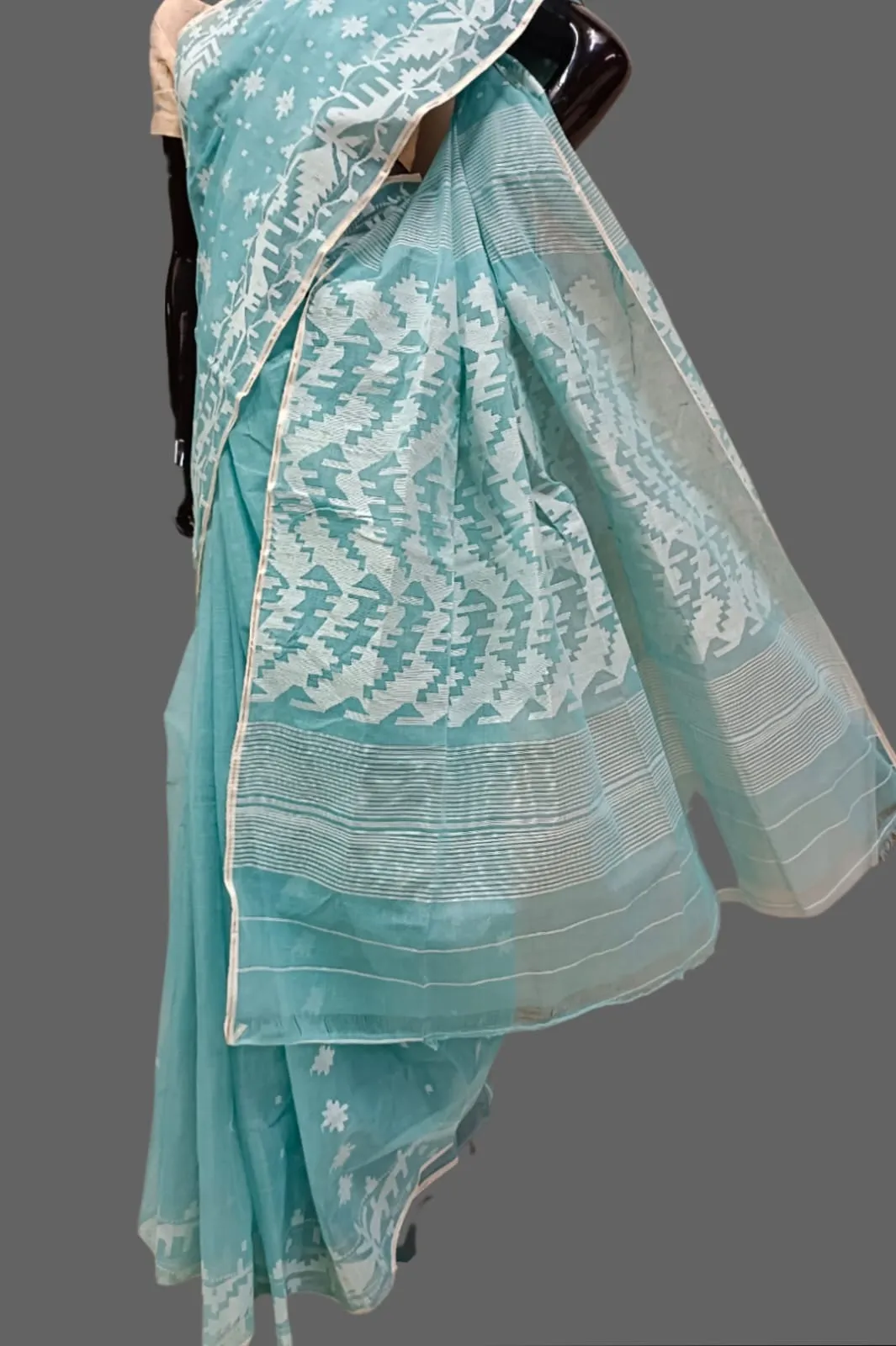 Sea blue Bangladesh Dhakai jamdani saree