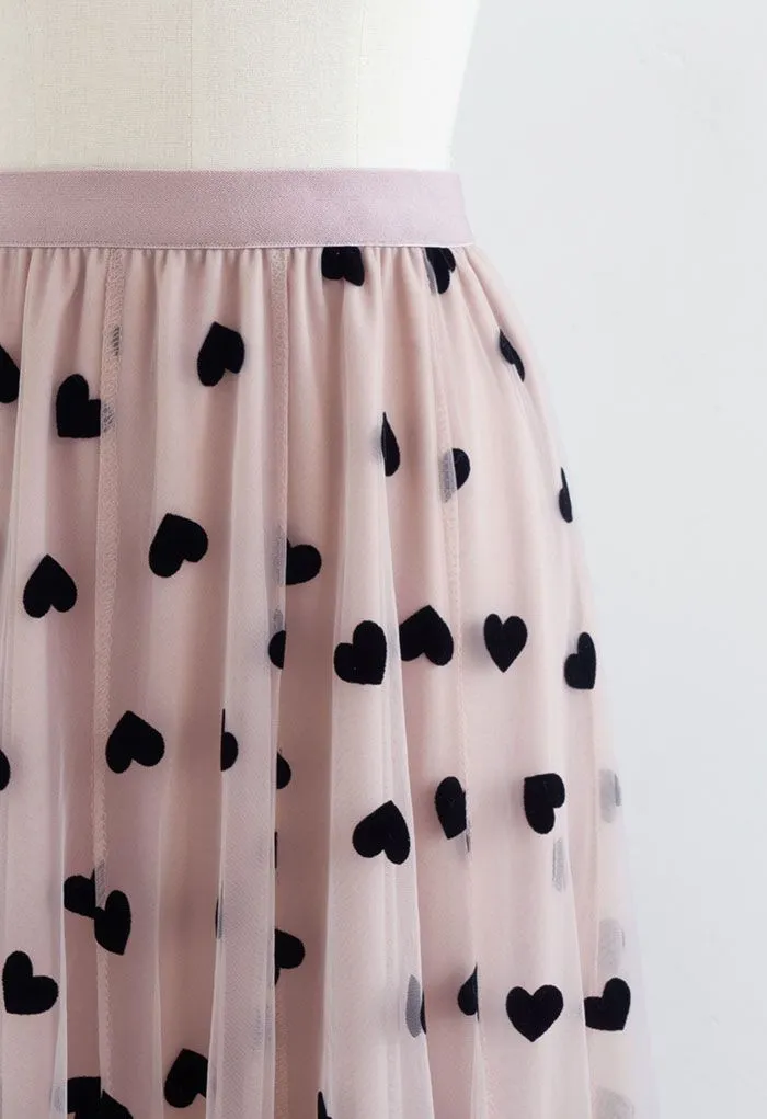 SIERRA | PINK LAYERED SKIRT WITH HEART DETAILS
