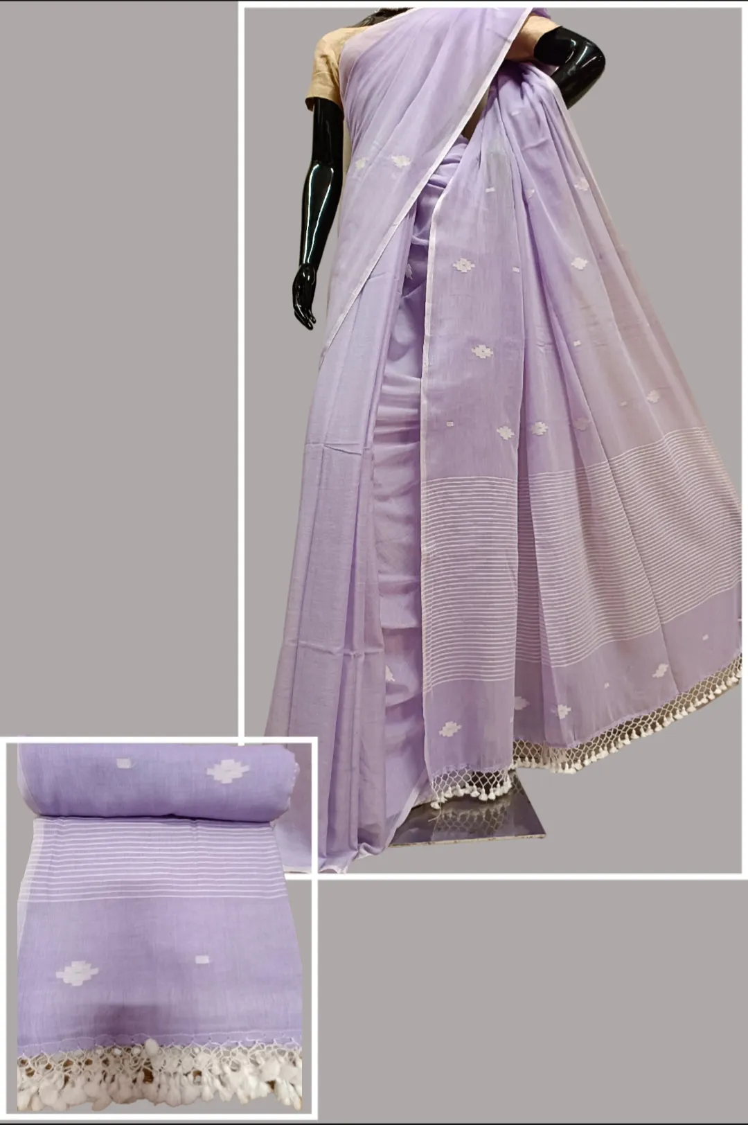 Soft Handloom Fine Mul Cooton Jamdani Booties Saree