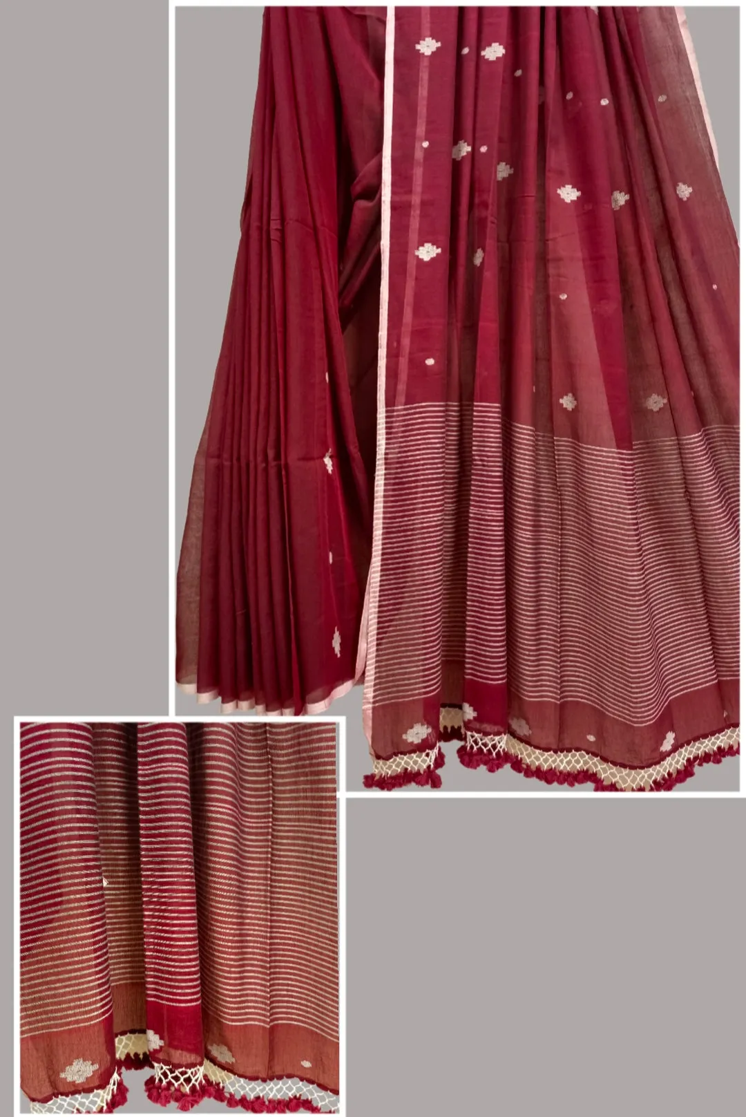 Soft Handloom Fine Mul Cooton Jamdani Booties Saree