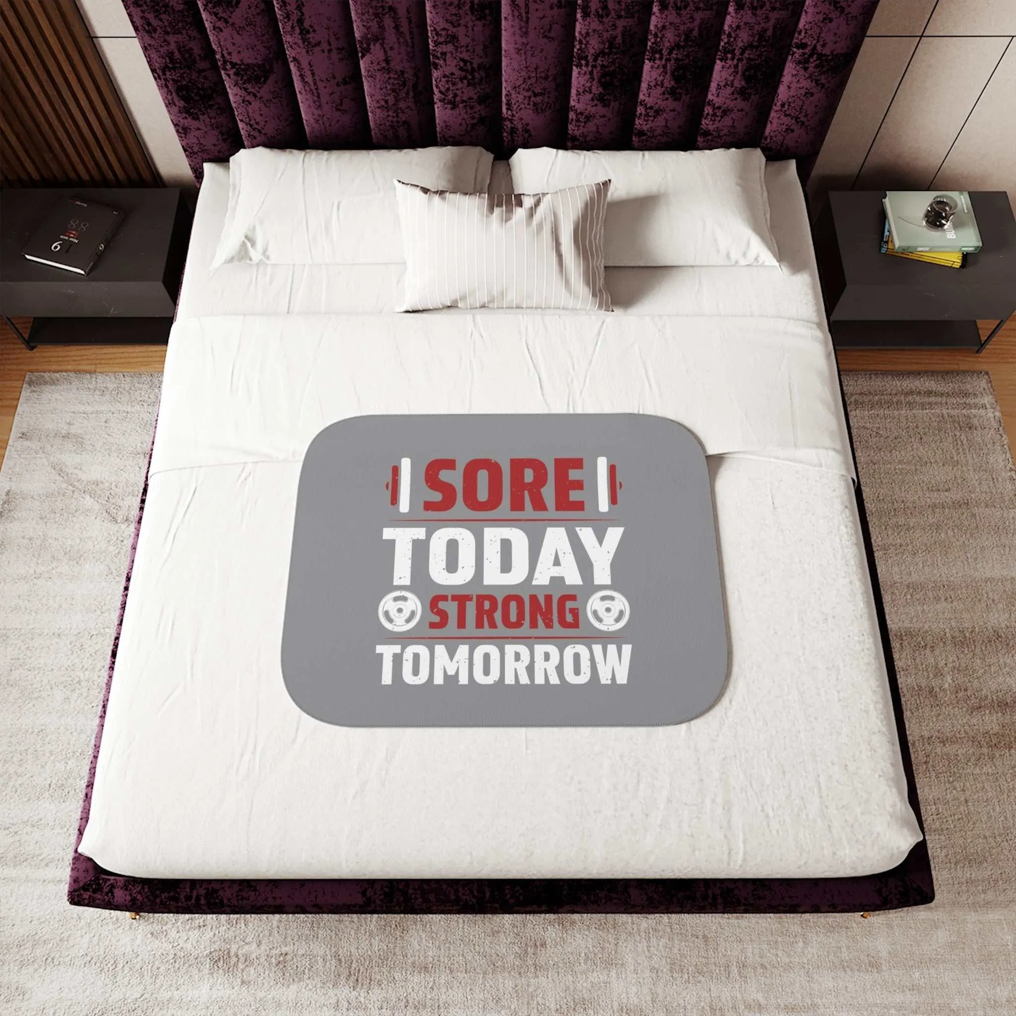 Sore Today Strong Tomorrow Sherpa Blanket – Cozy Fitness Throw in Two Colors