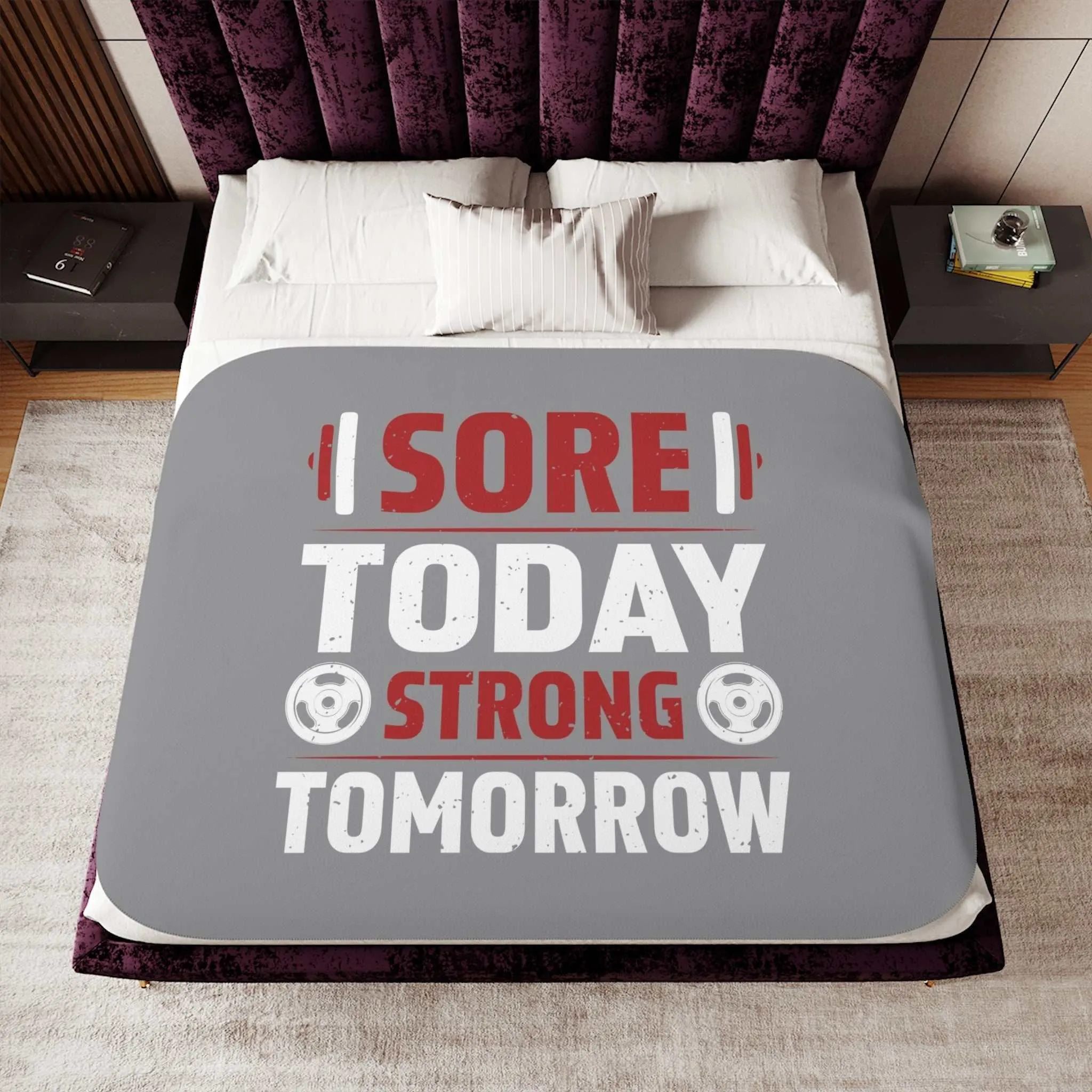 Sore Today Strong Tomorrow Sherpa Blanket – Cozy Fitness Throw in Two Colors